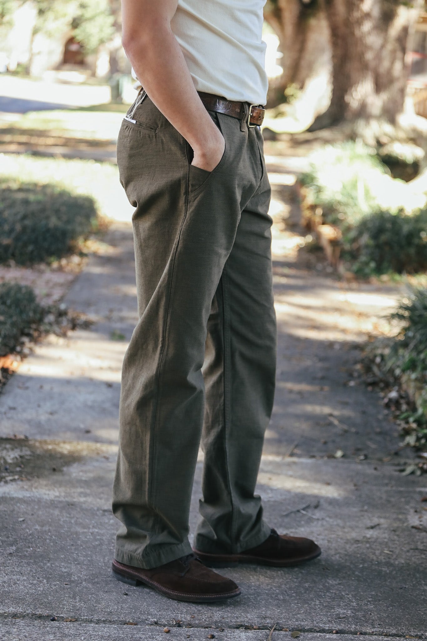 man wearing khaki pants