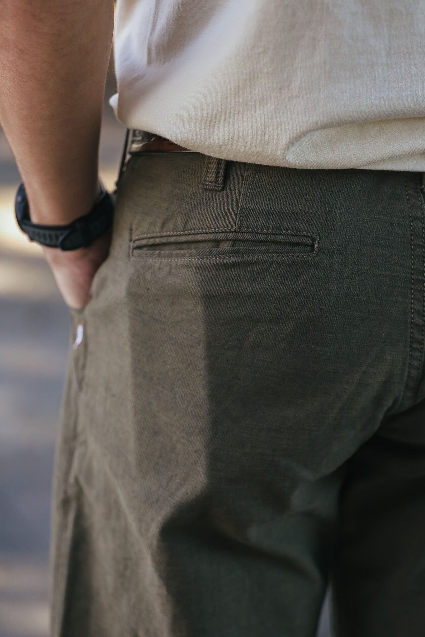 man wearing khaki pants