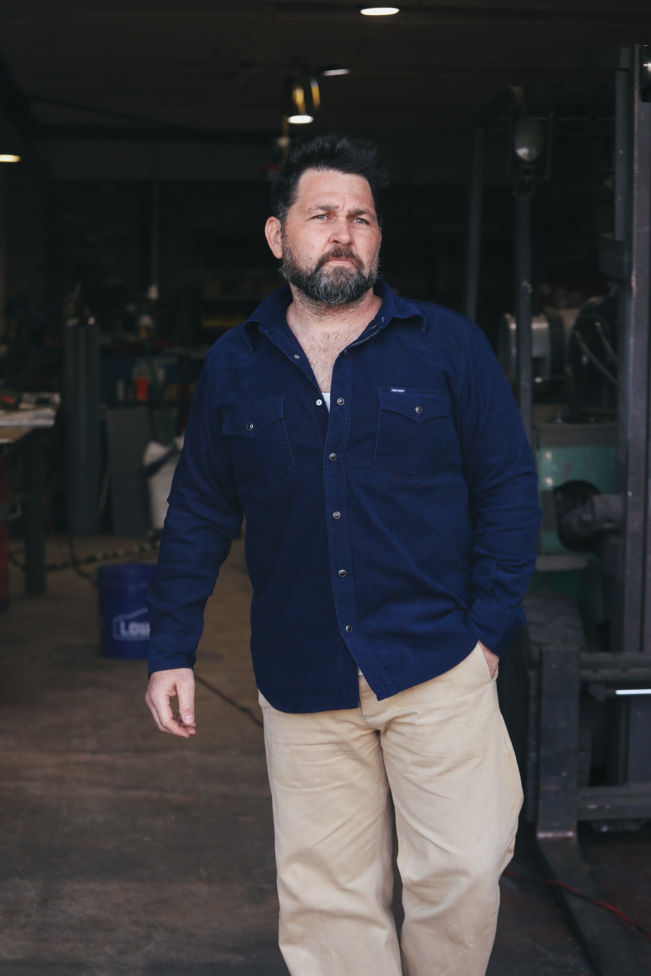 IHSH-438-IND Iron Heart 7.5oz Selvedge Corduroy Western Shirt - Indigo