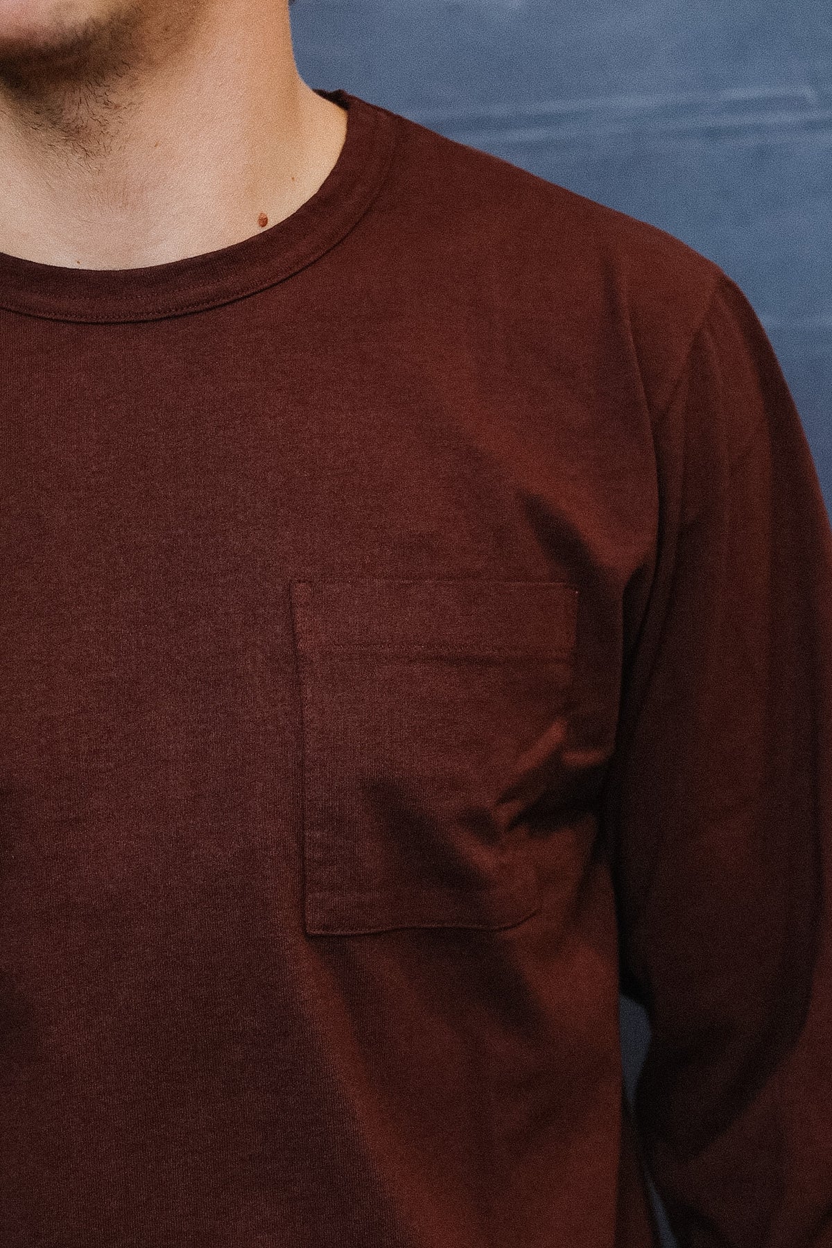 close up detail of Burgundy t-shirt