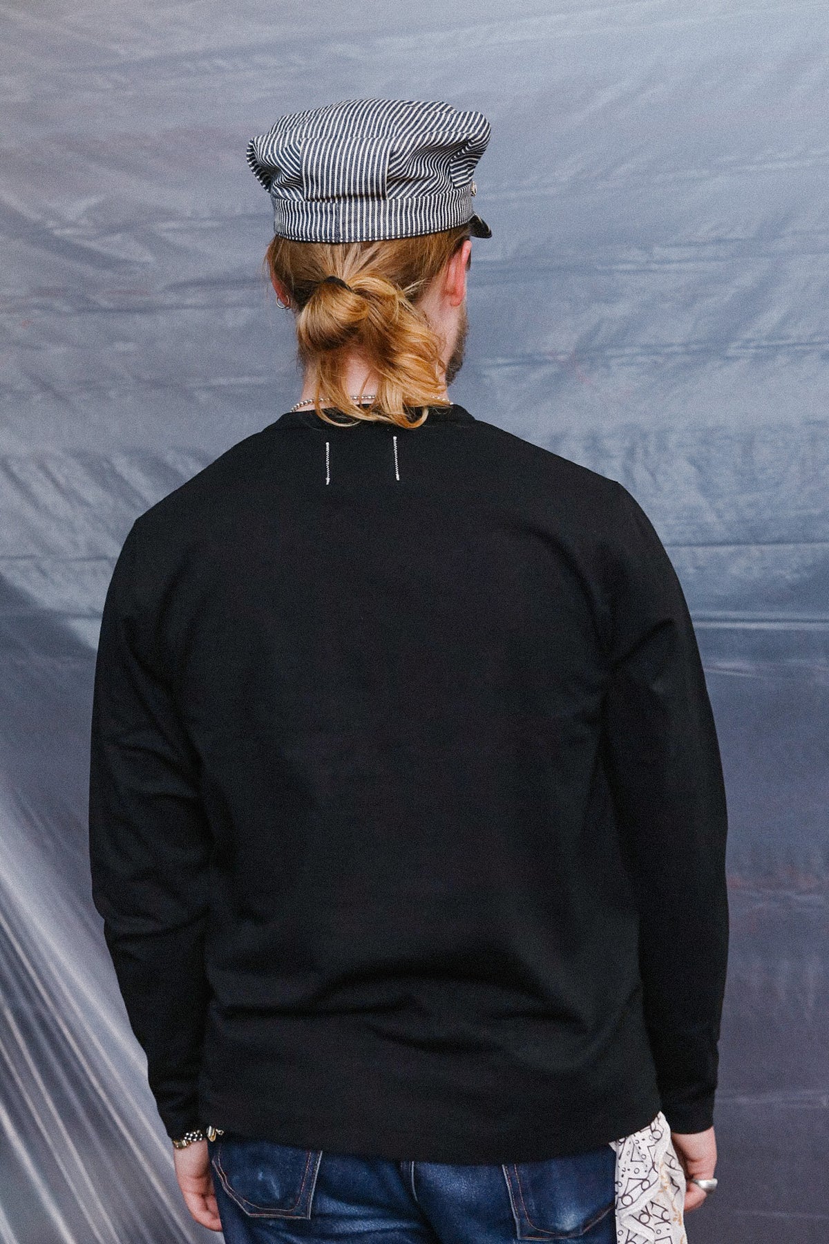 Close up detail of black Long sleeve t-shirt