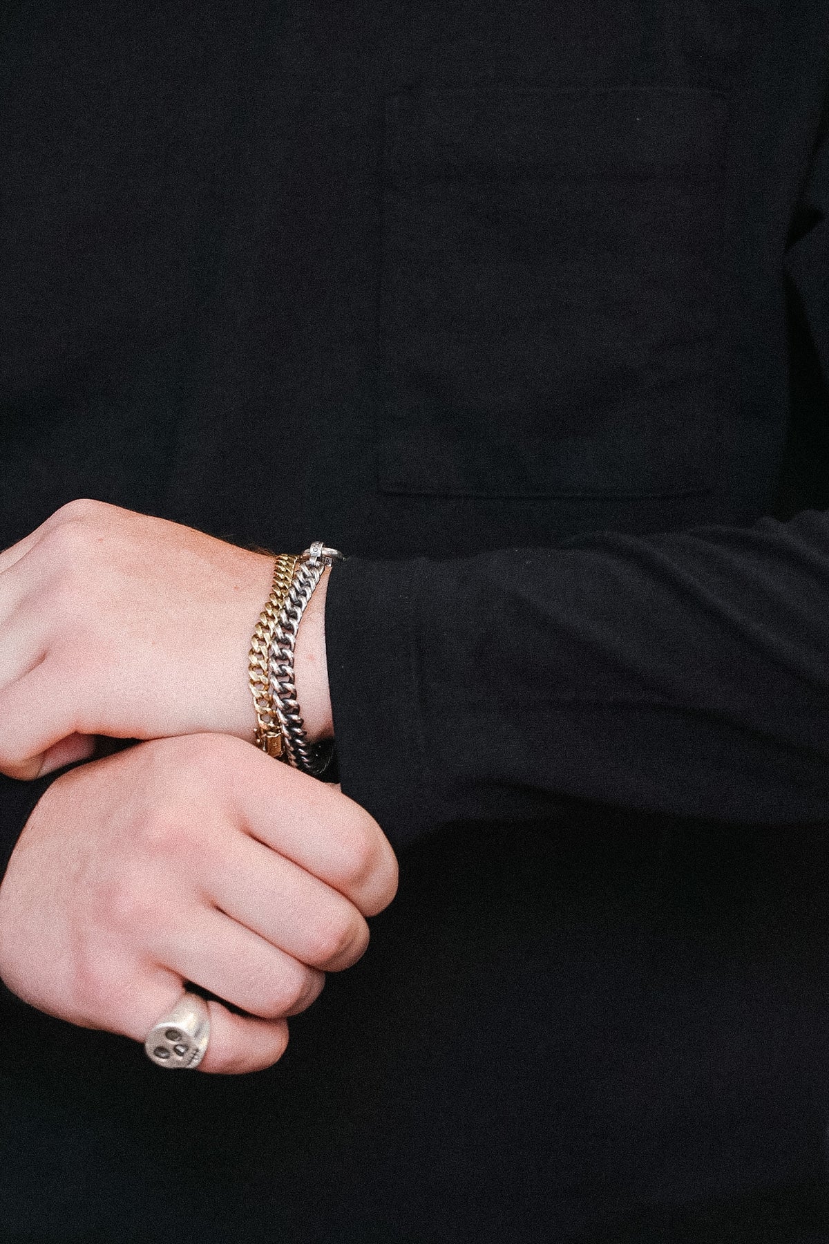 Close up detail of black Long sleeve t-shirt