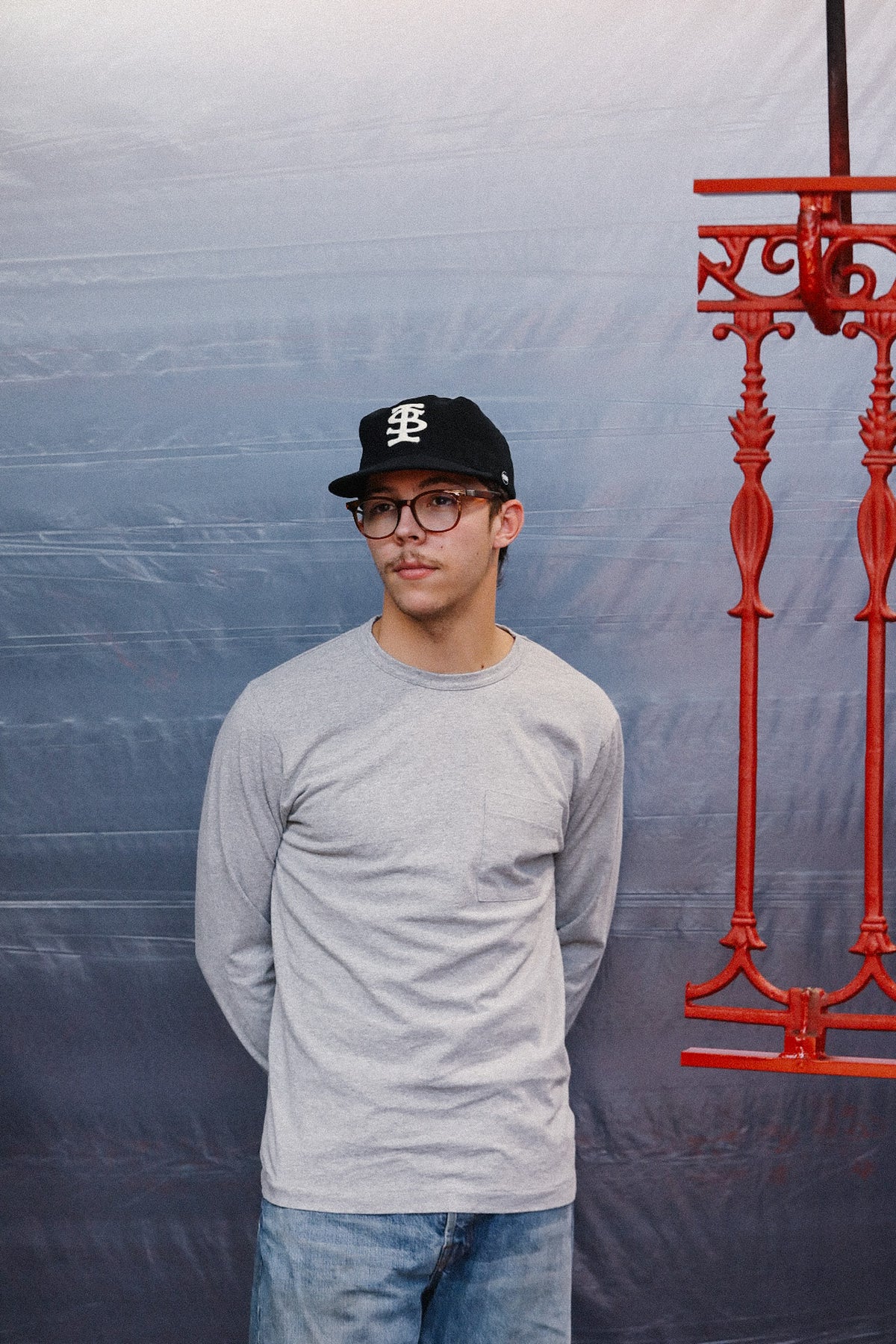 Man wearing Grey long sleeve t-shirt 