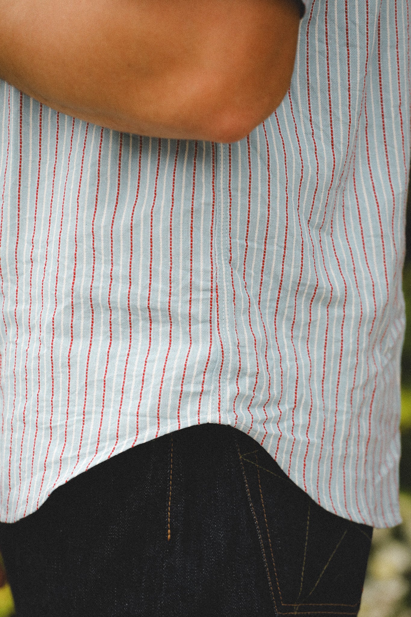 SC39306 Sugar Cane Short Sleeve Work Shirt- Dobby Stripe Blue