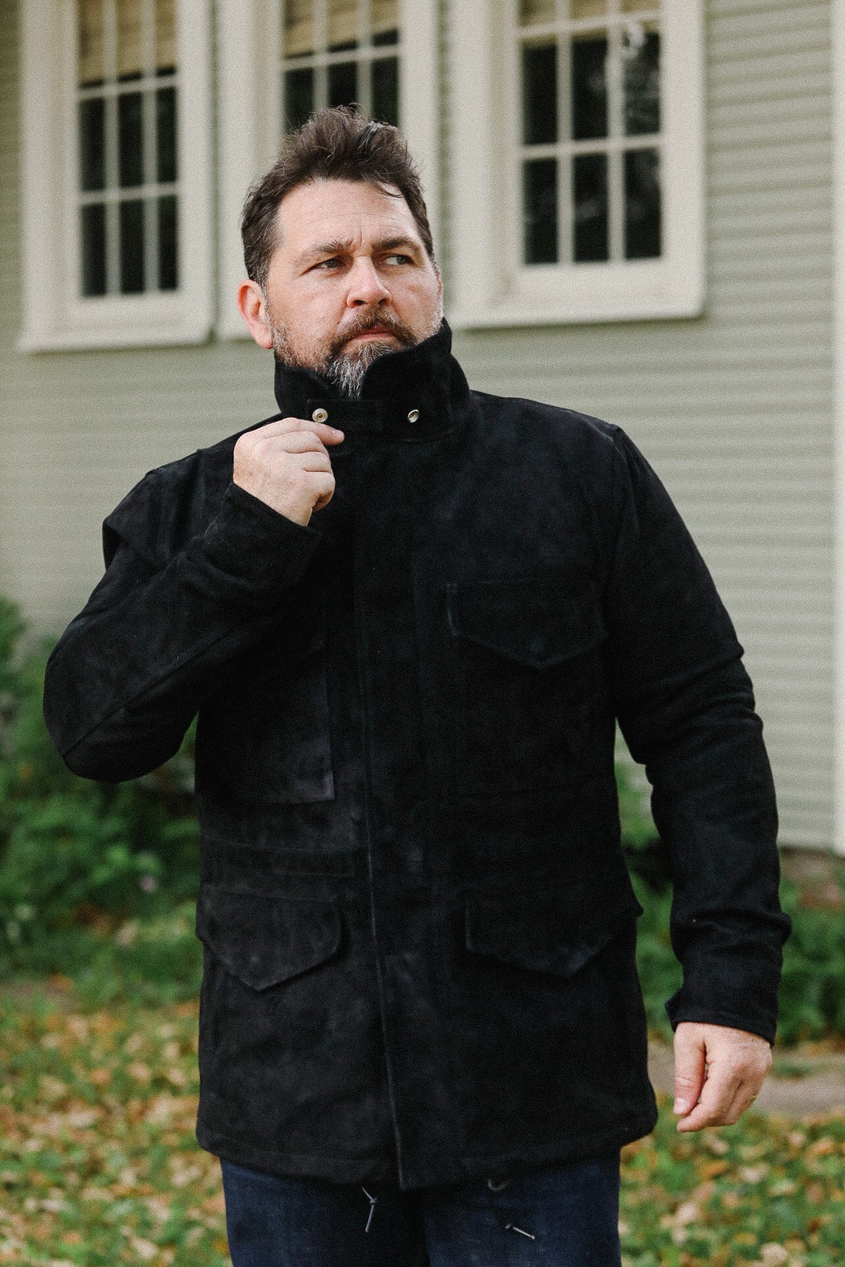 IHJ-156-BLK Iron Heart Horsehide Suede M65 Jacket - Black