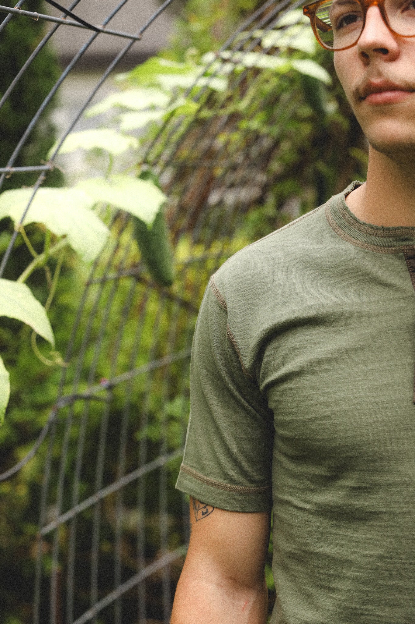 BR79192 Buzz Rickson Slub Yarn Henley Neck T-Shirt- Olive