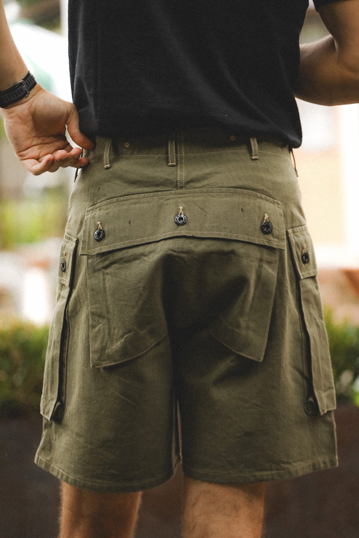 BR52388 Buzz Rickson U.S. Marine Corps M-1944 Herringbone Shorts- Olive