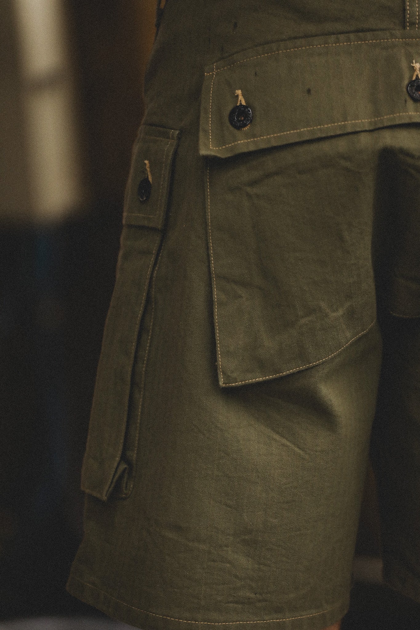 BR52388 Buzz Rickson U.S. Marine Corps M-1944 Herringbone Shorts- Olive