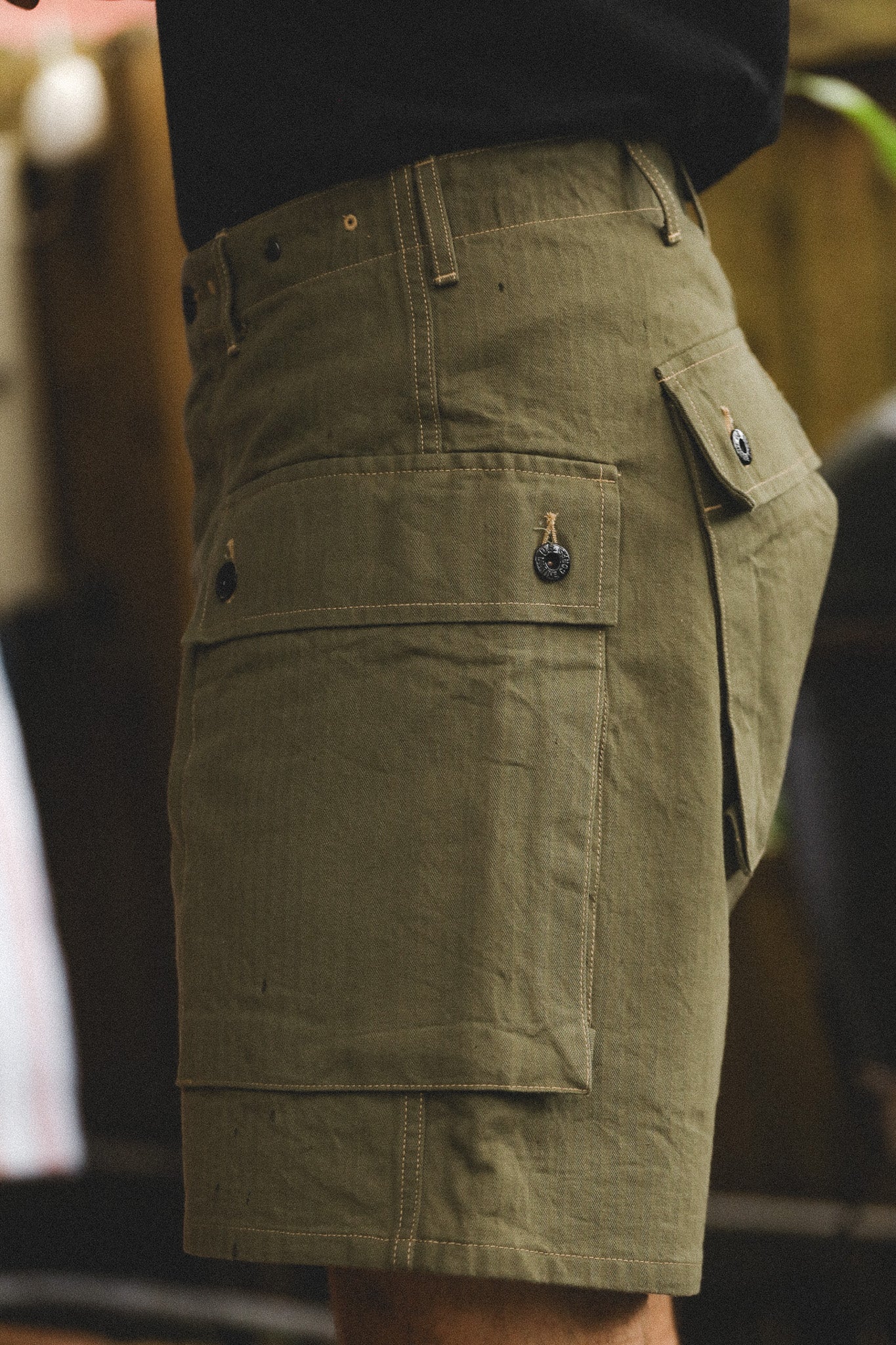 BR52388 Buzz Rickson U.S. Marine Corps M-1944 Herringbone Shorts- Olive