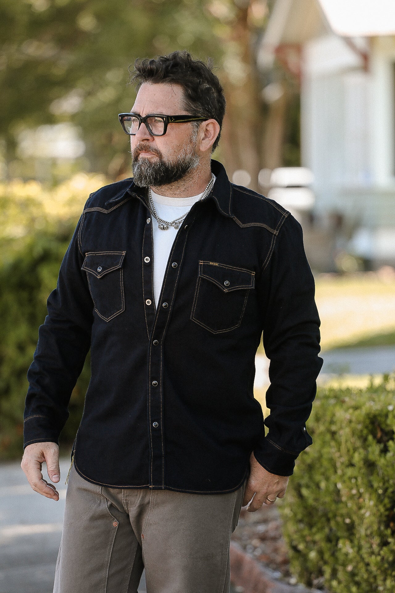 12oz Selvedge Denim Western Shirt - Indigo Overdyed Black IHSH-33-OD