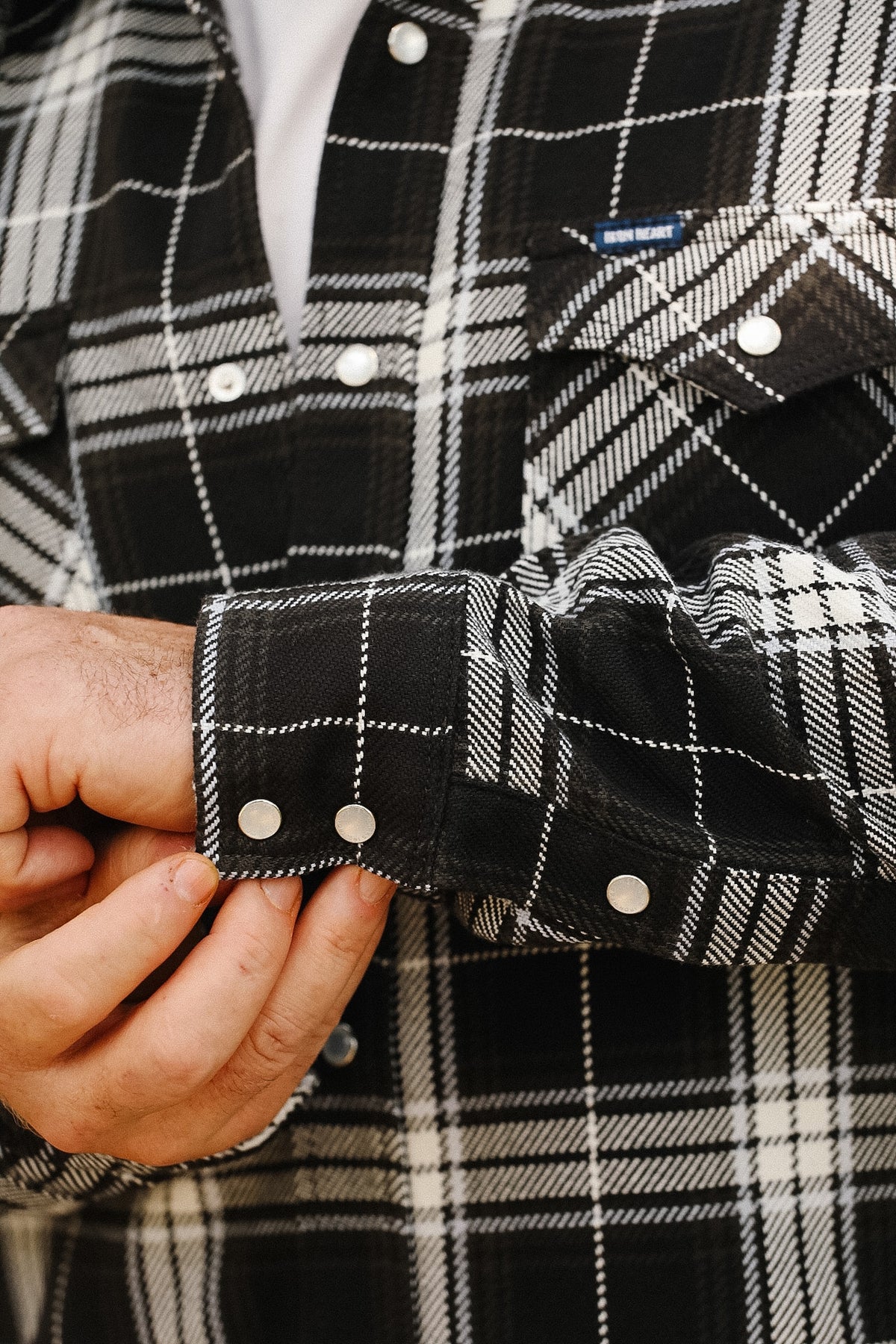 IHSH-439-BLK Iron Heart 9oz Selvedge Flannel Check Western Shirt - Black