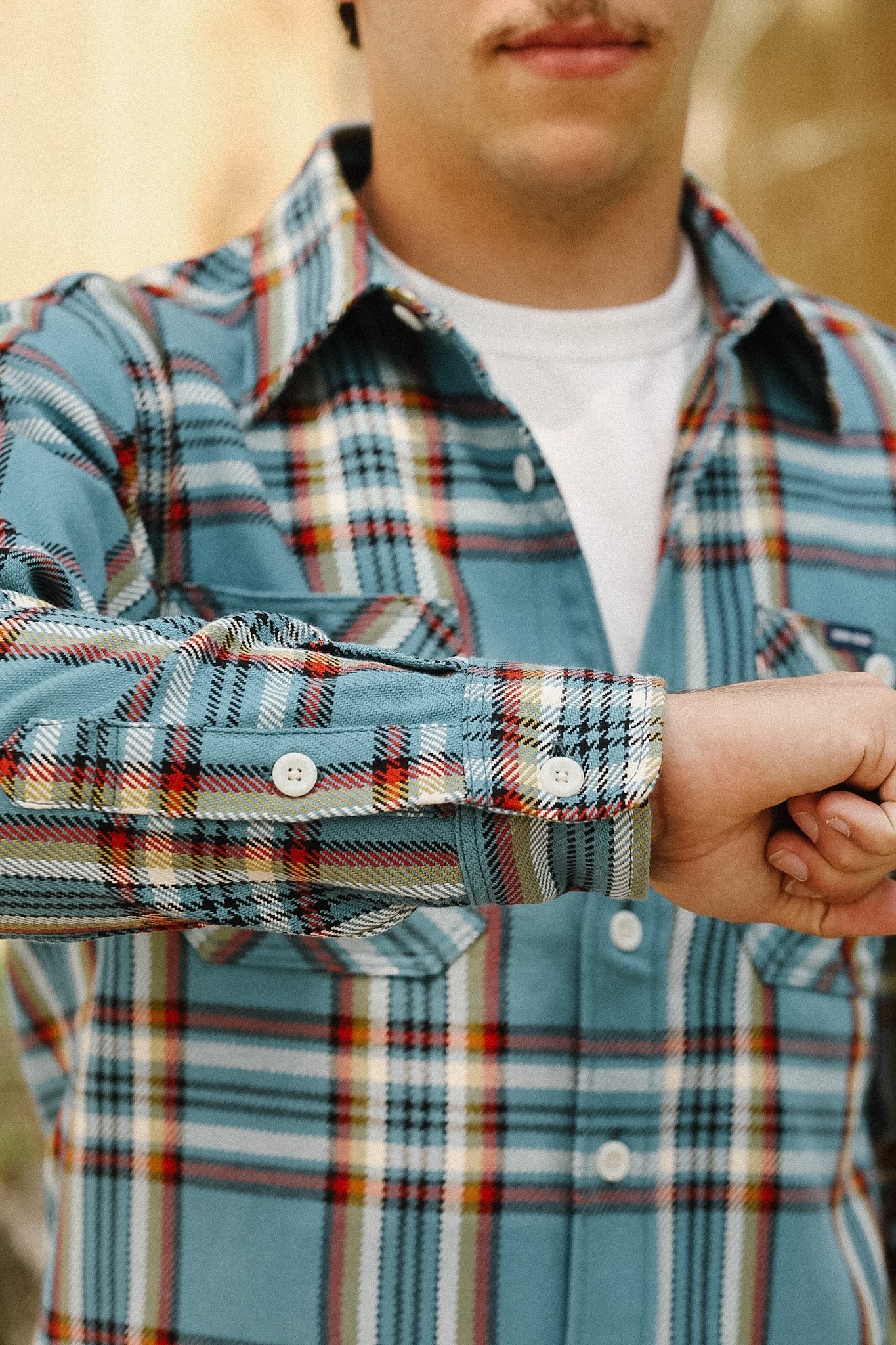 IHSH-442-SAX Iron Heart 9oz Selvedge Flannel Check Work Shirt - Sax Blue