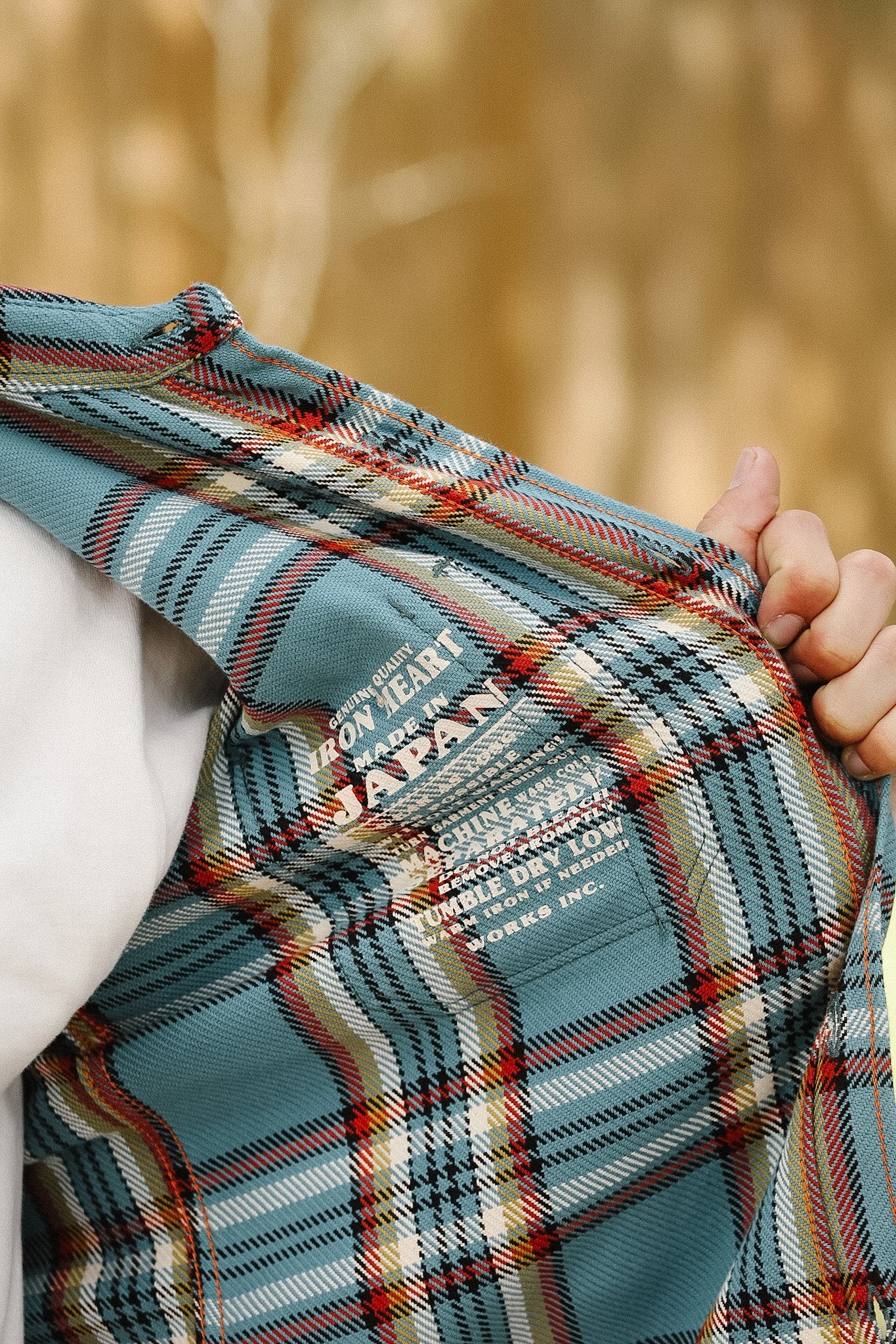 IHSH-442-SAX Iron Heart 9oz Selvedge Flannel Check Work Shirt - Sax Blue