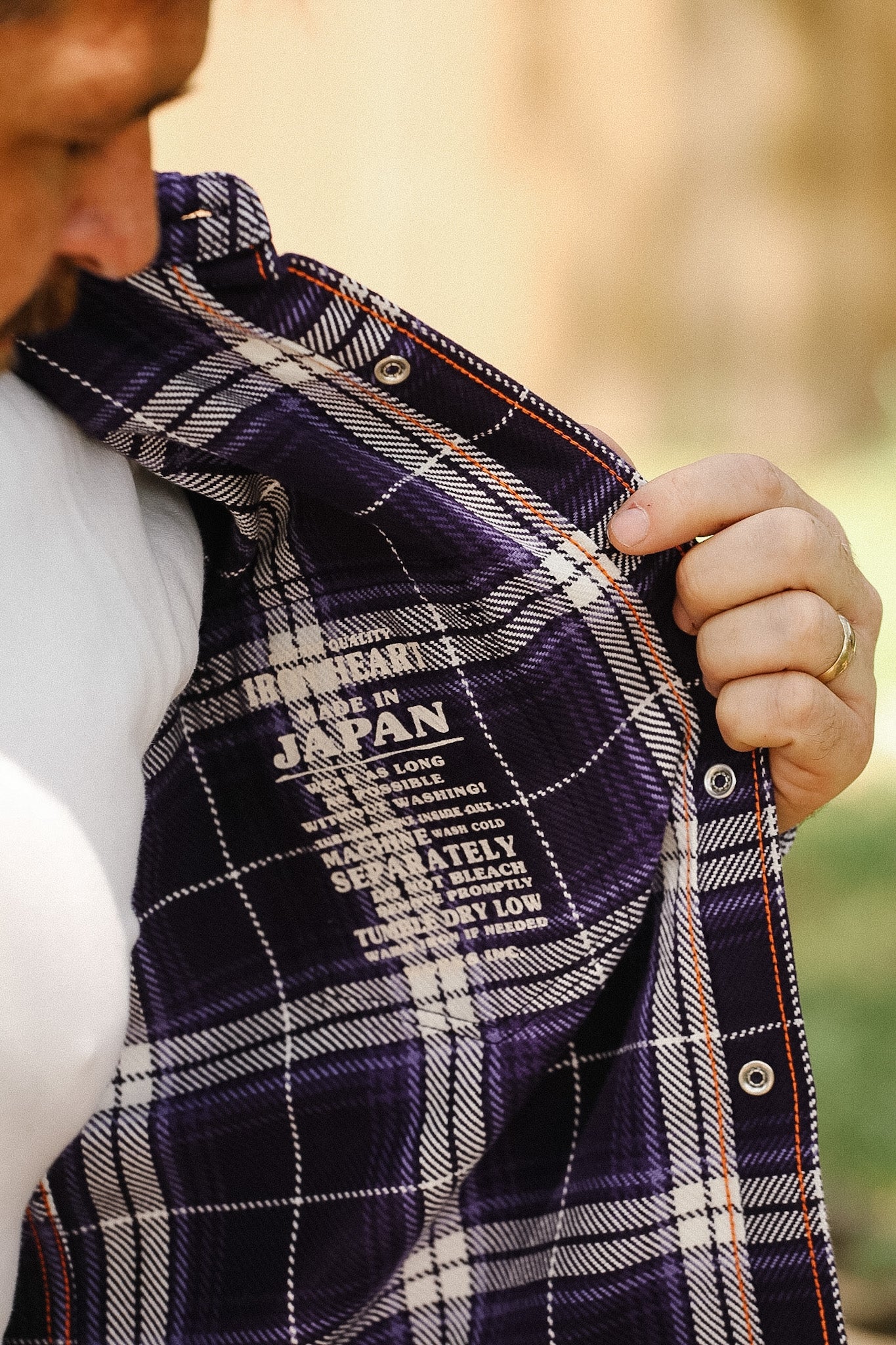 IHSH-439-PUR Iron Heart 9oz Selvedge Flannel Check Western Shirt - Purple