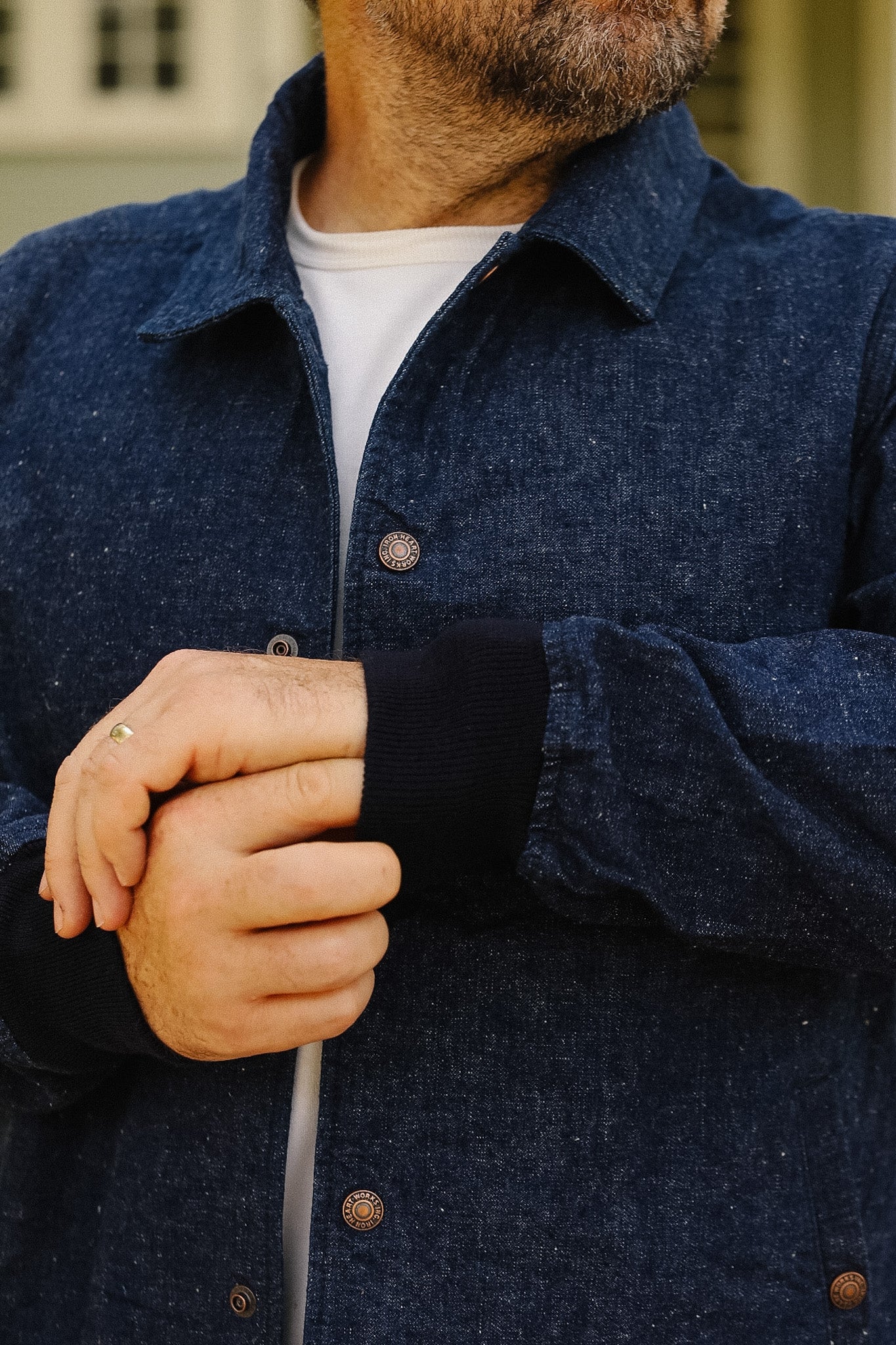 IHJ-161-IND-NP Iron Heart 10oz Neppy Selvedge Denim Coach Jacket - Indigo - No Patch