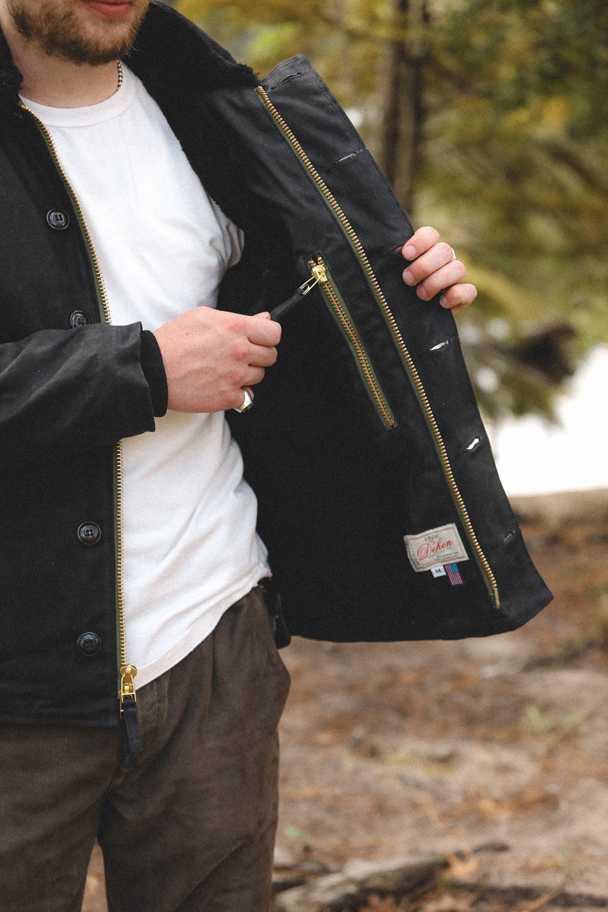 Dehen 1920 N-1 Deck Jacket Waxed Canvas- Black/Black