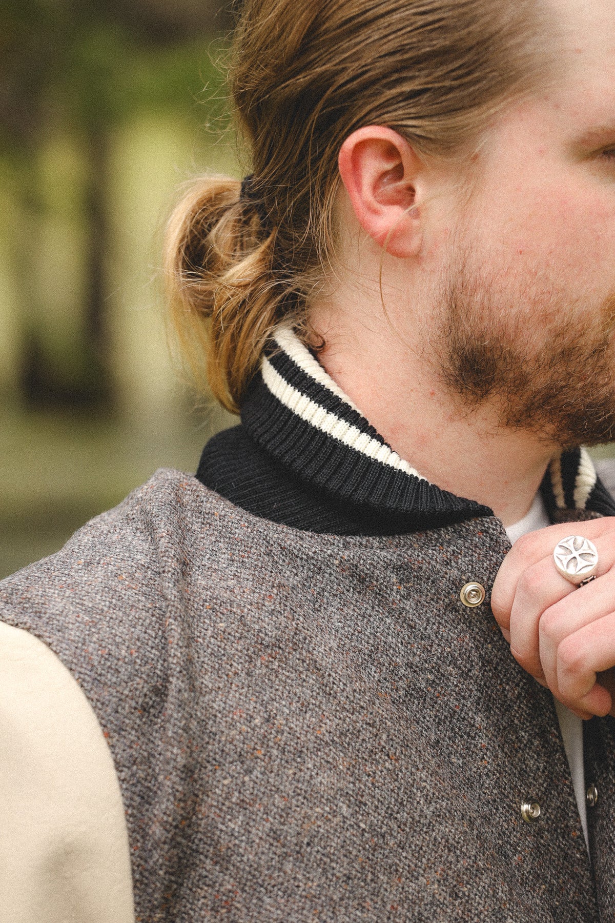 Dehen 1920 Varsity Jacket- Donegal Wool / Milk Leather
