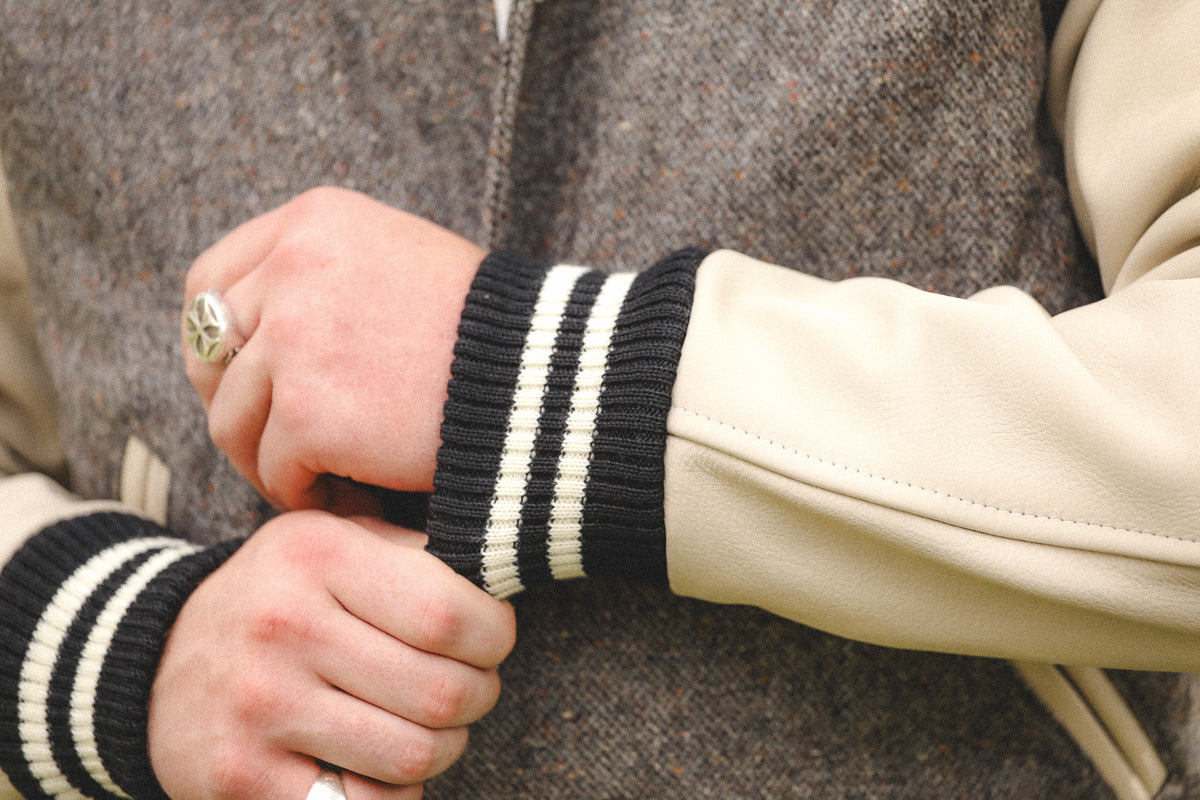 Dehen 1920 Varsity Jacket- Donegal Wool / Milk Leather