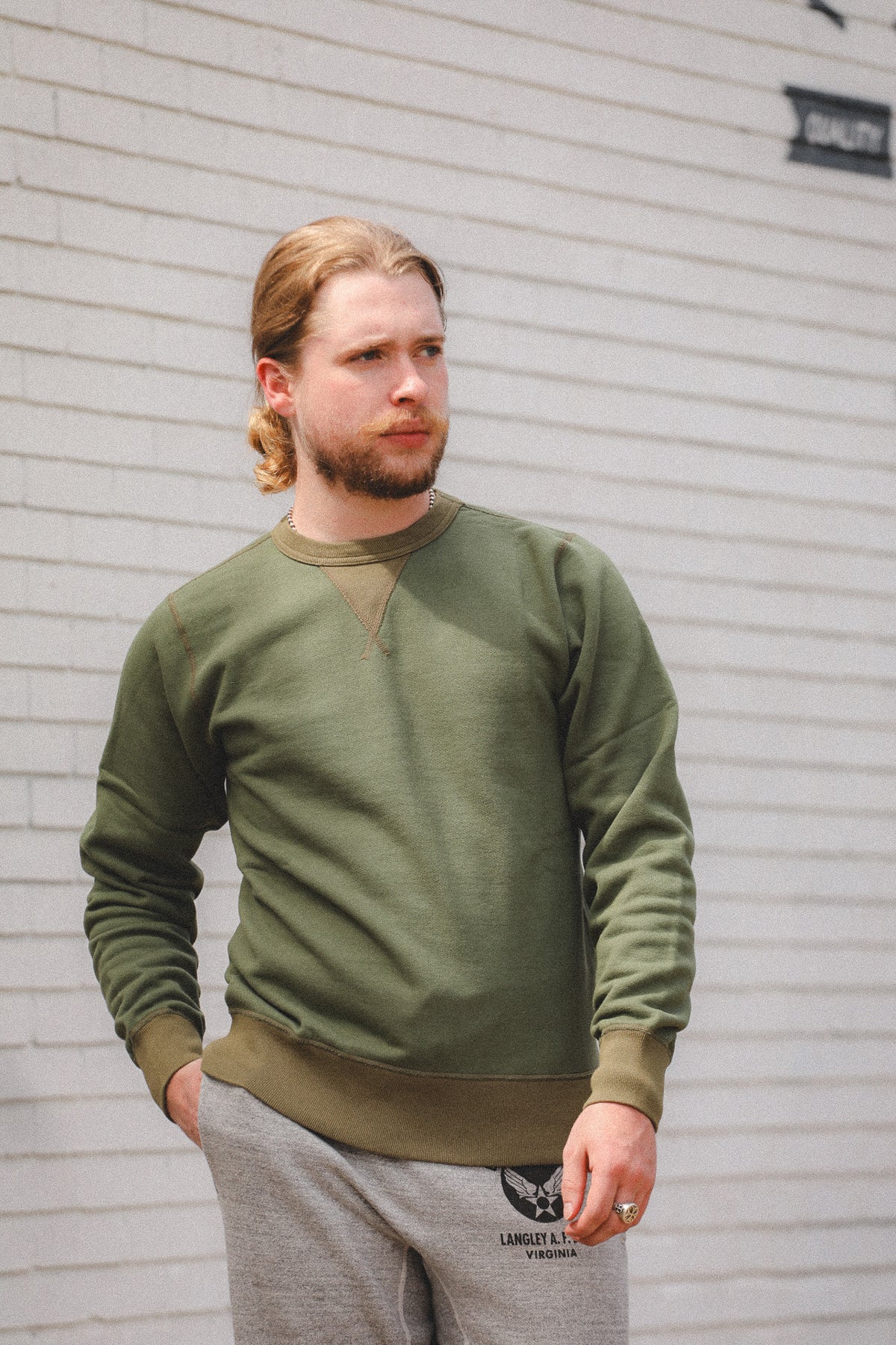 BR65622 Buzz Rickson Set-In Crew Neck Sweatshirt- Olive