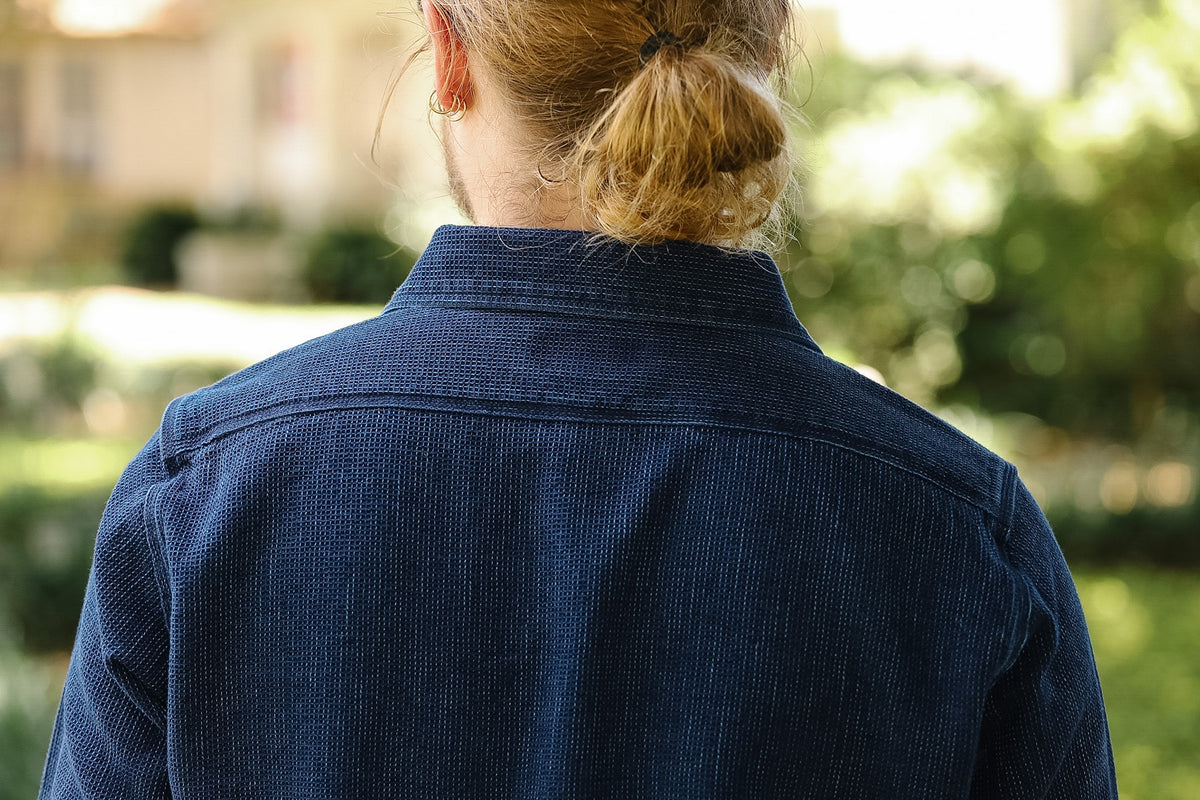 IHSH-96-IND Iron Heart Waffle Work Shirt - Indigo