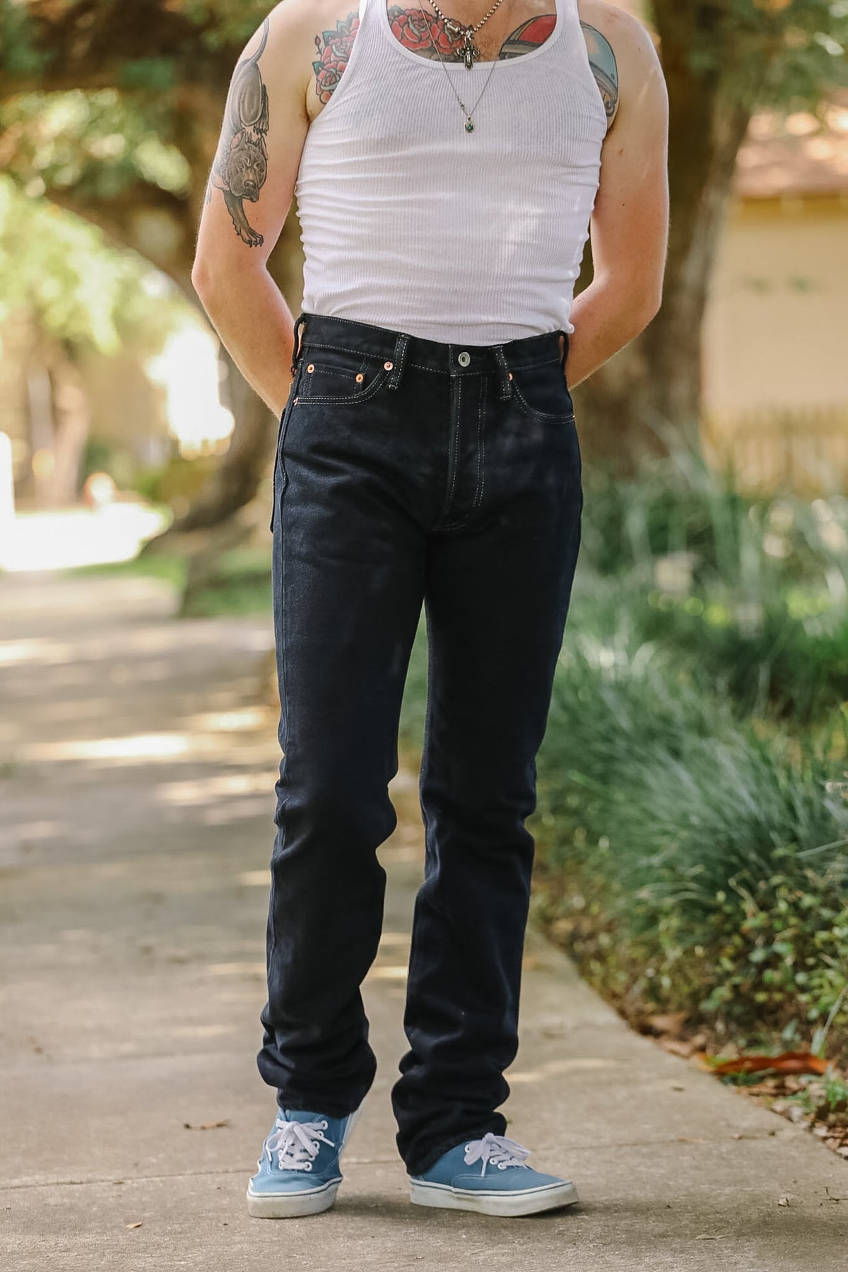 IH-888S-21od Iron Heart 21oz Selvedge Denim Medium/High Rise Tapered Cut Jeans - Indigo Overdyed Black