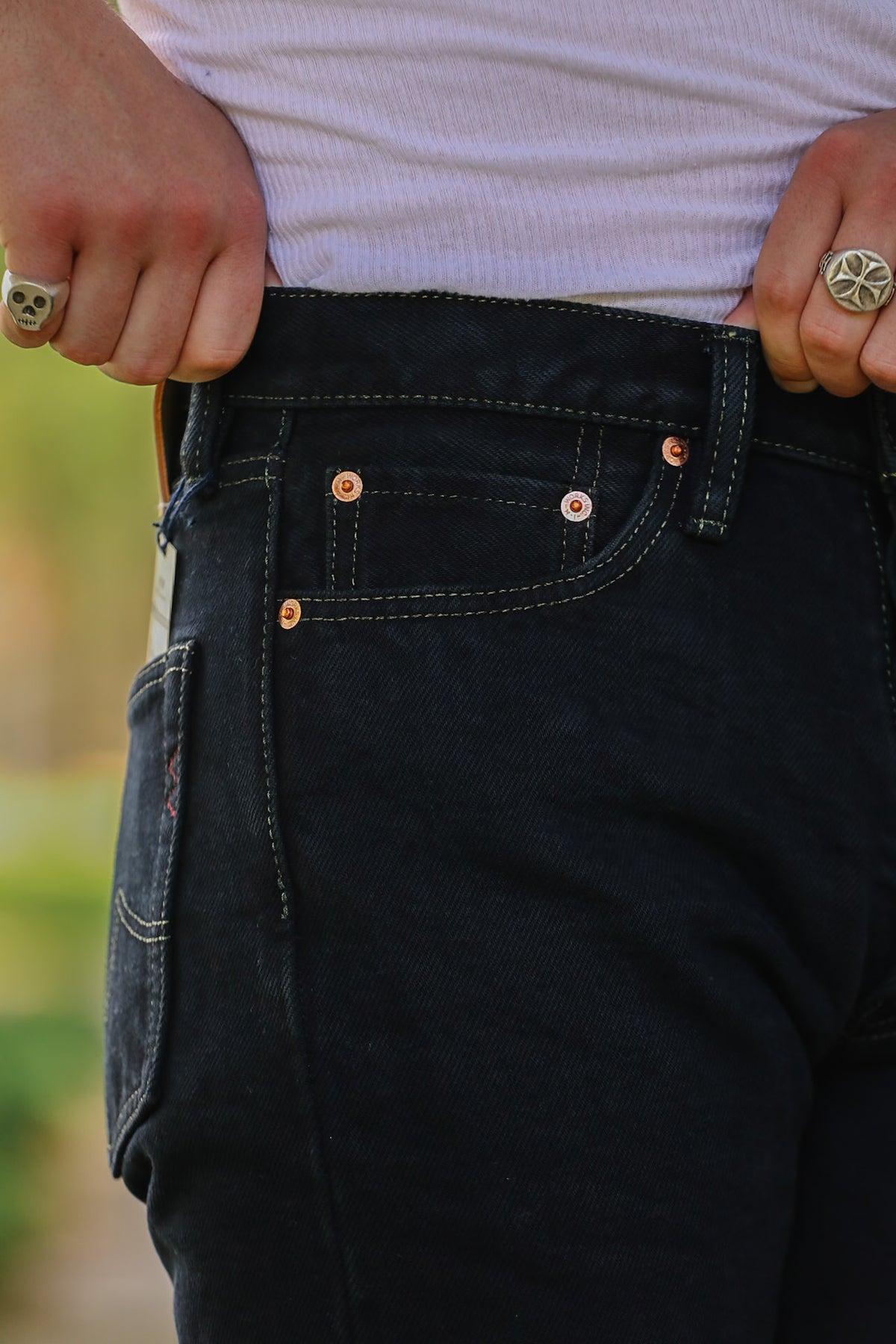 IH-888S-21od Iron Heart 21oz Selvedge Denim Medium/High Rise Tapered Cut Jeans - Indigo Overdyed Black