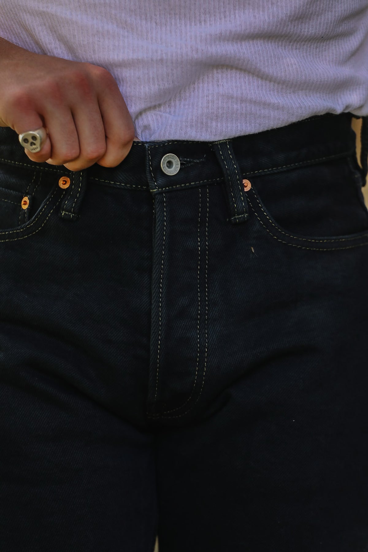 IH-888S-21od Iron Heart 21oz Selvedge Denim Medium/High Rise Tapered Cut Jeans - Indigo Overdyed Black