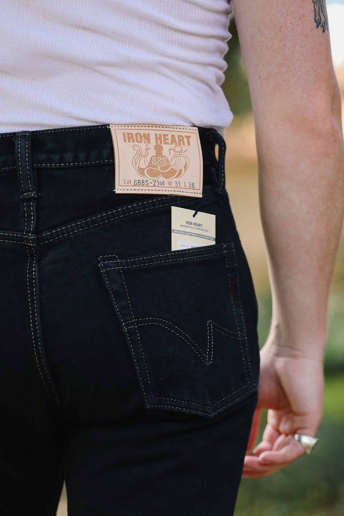 IH-888S-21od Iron Heart 21oz Selvedge Denim Medium/High Rise Tapered Cut Jeans - Indigo Overdyed Black