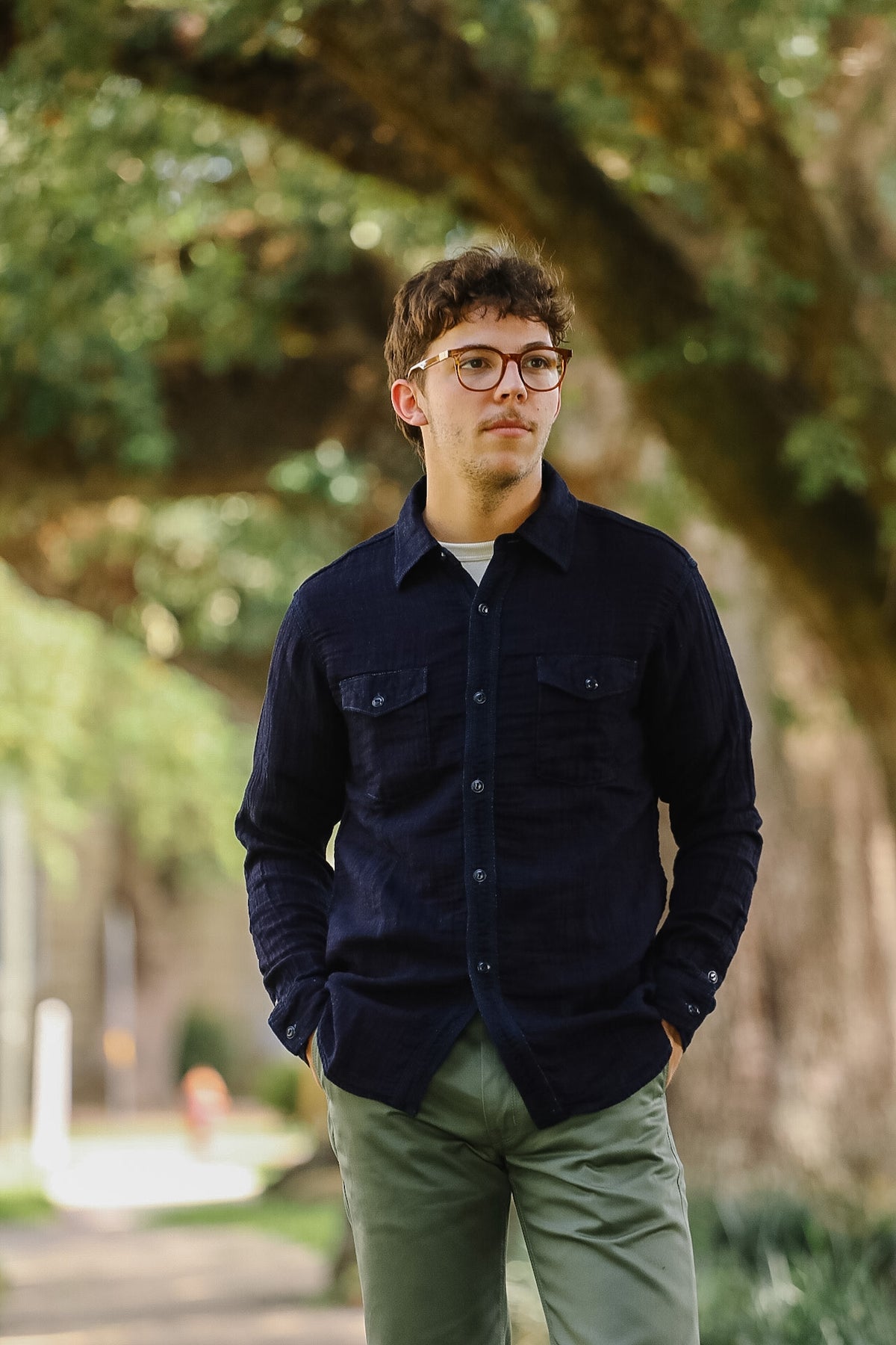 502604-1 UES Herringbone Double Gauze Shirt- Indigo