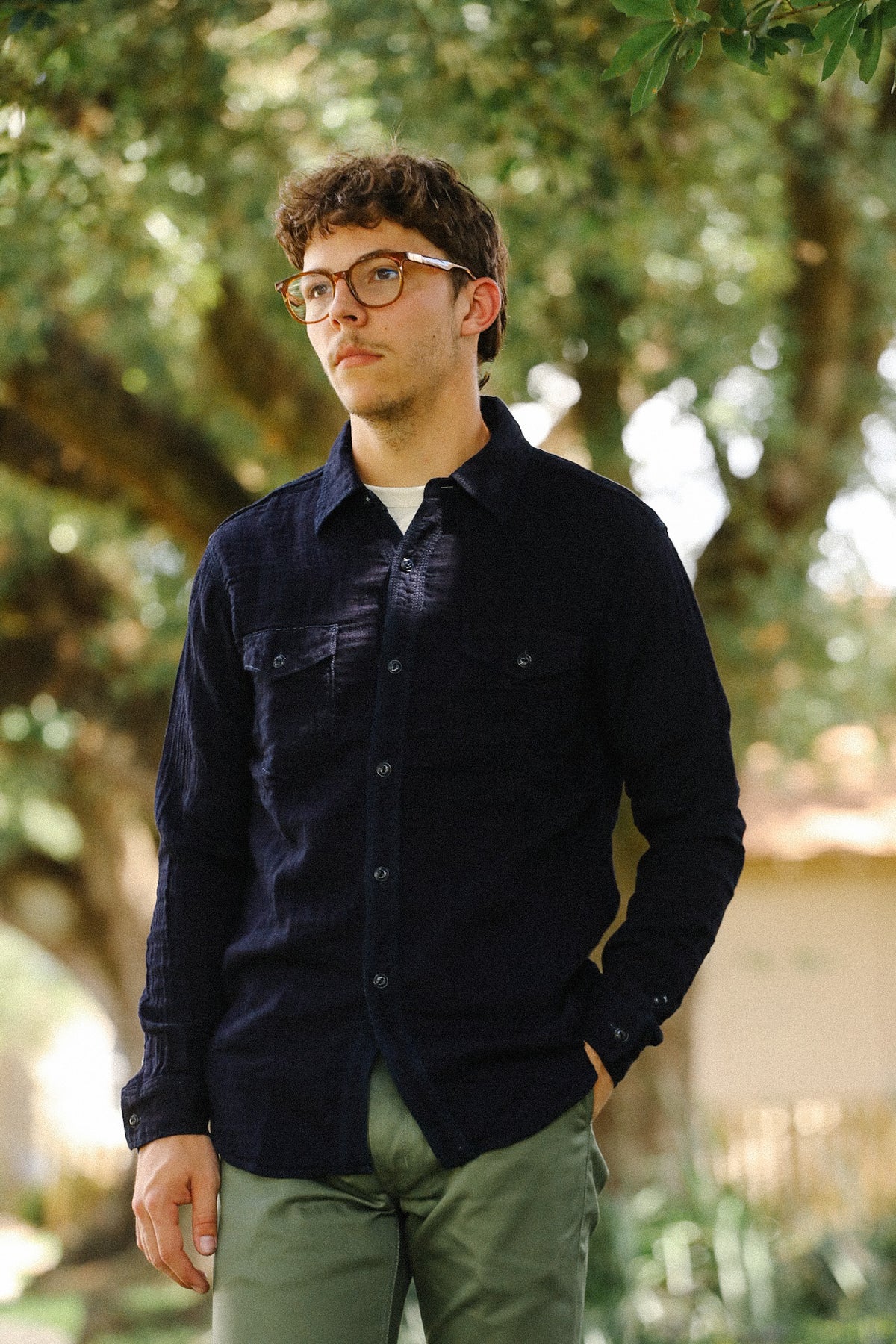 502604-1 UES Herringbone Double Gauze Shirt- Indigo