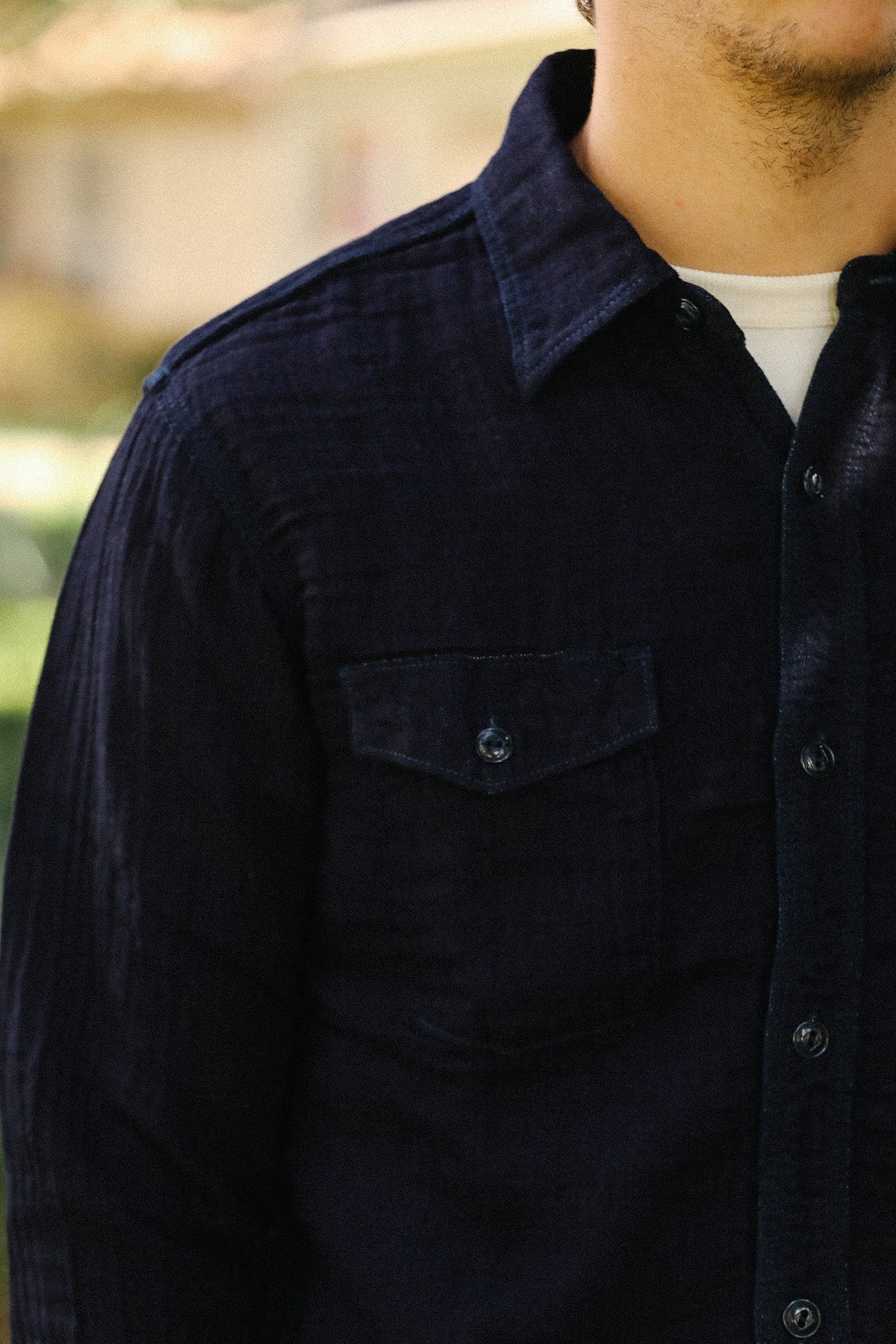 502604-1 UES Herringbone Double Gauze Shirt- Indigo