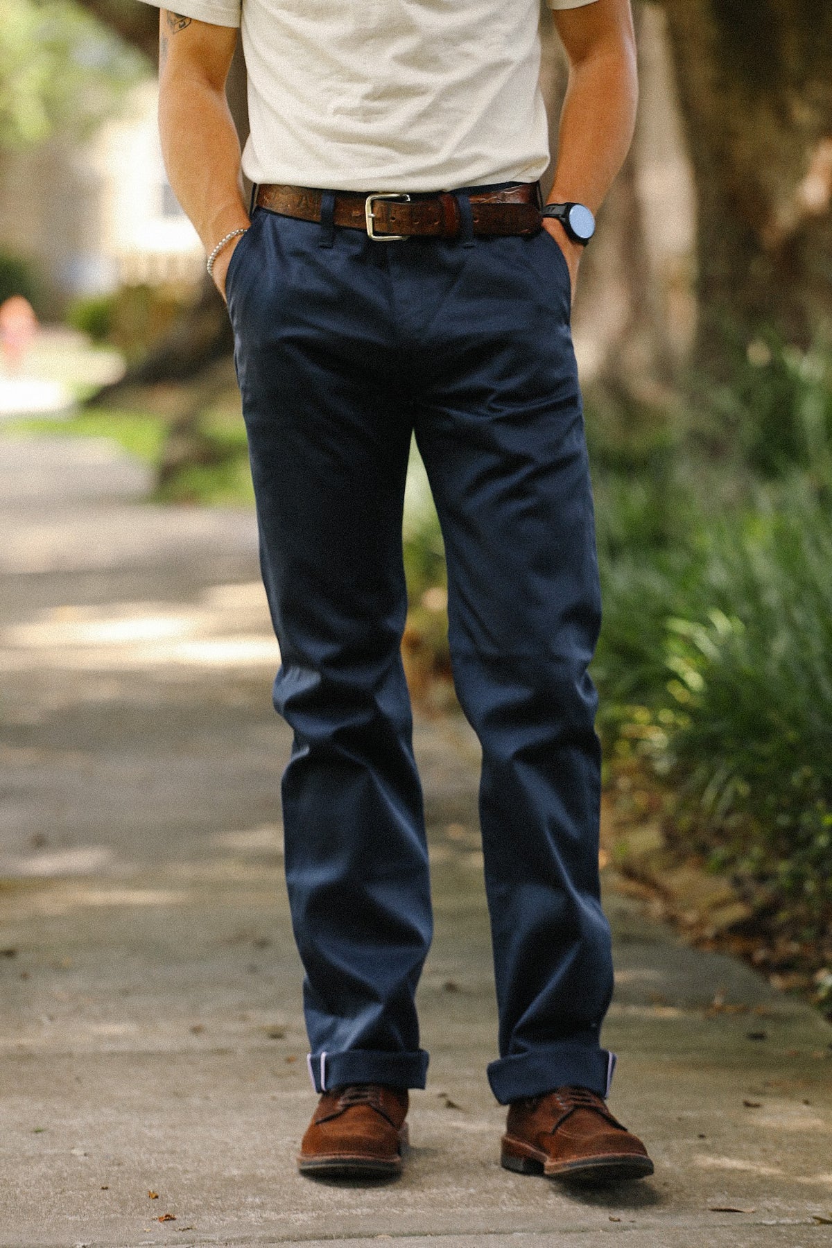 IH-717-NAV Iron Heart 9oz Mercerized Selvedge Cotton Straight Cut Chinos - Navy