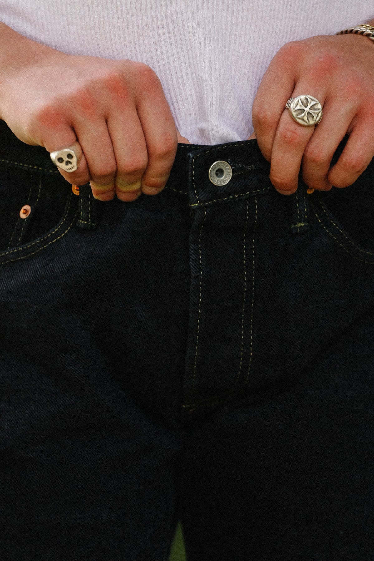 IH-555S-19Lod Iron Heart 19oz Left Hand Twill Selvedge Denim Super Slim Cut Jeans - Indigo Overdyed Black