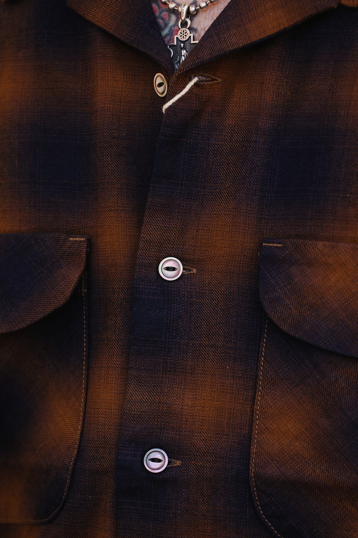 F3519 FOB Factory Check Open Collar Shirt-Brown