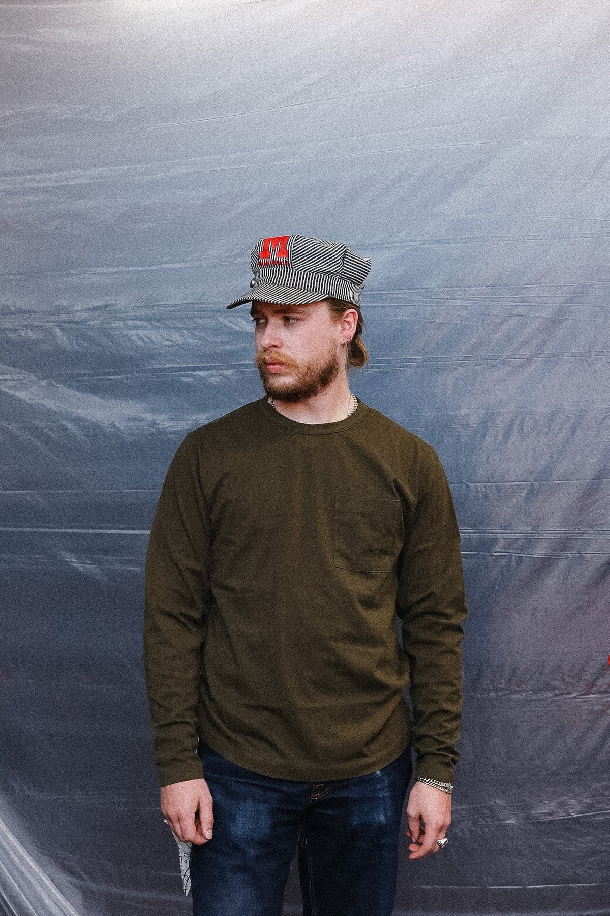 Dehen 1920 Heavy Duty Long Sleeve Single Pocket Tee- Loden