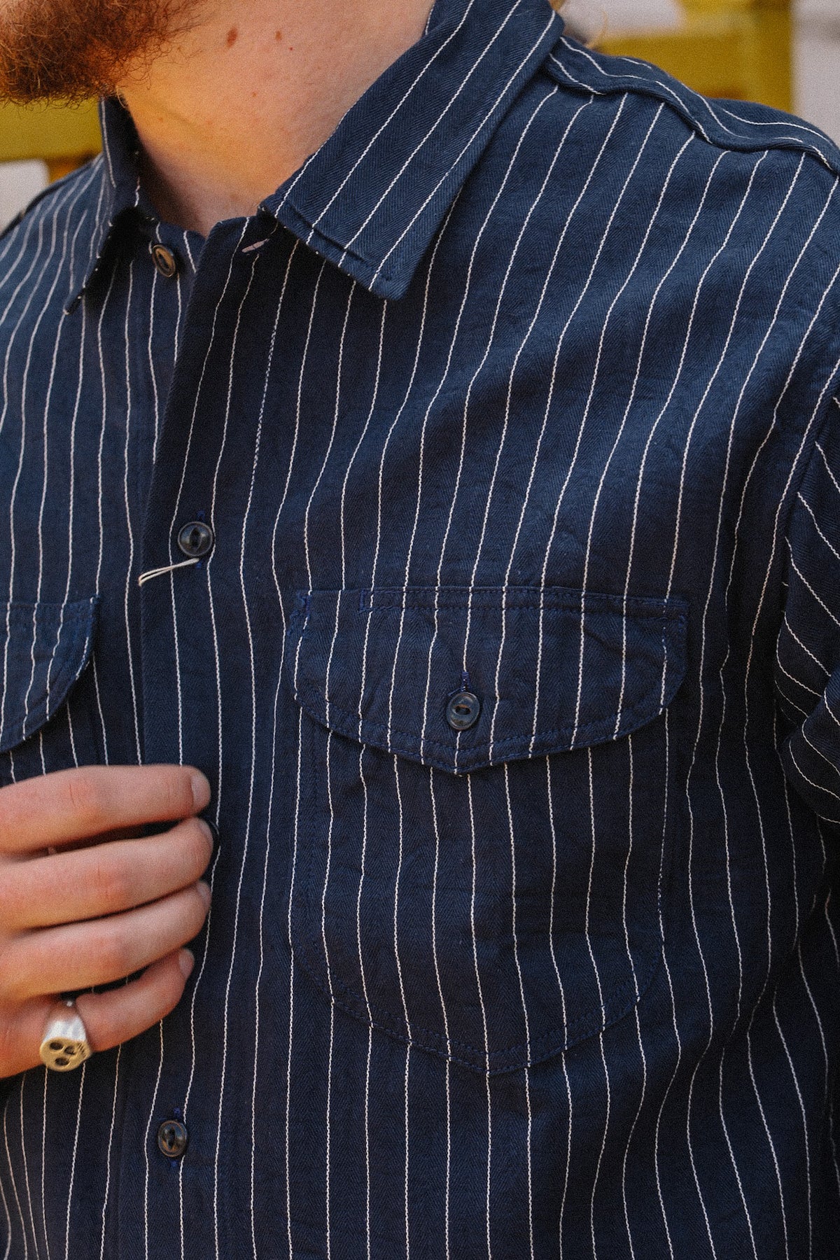SC28652 Sugar Cane Coke Stripe Long Sleeve Work Shirt- Navy