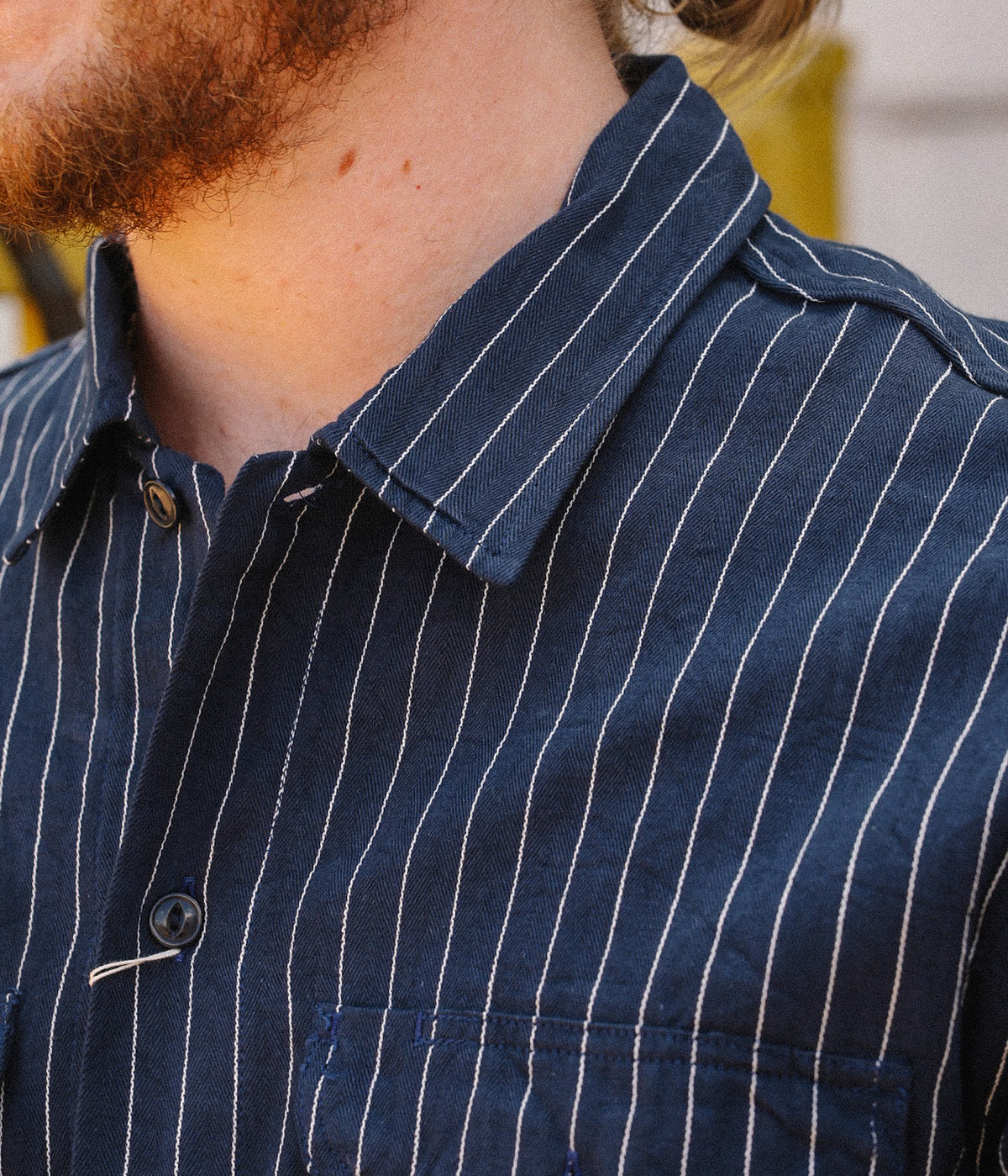 SC28652 Sugar Cane Coke Stripe Long Sleeve Work Shirt- Navy