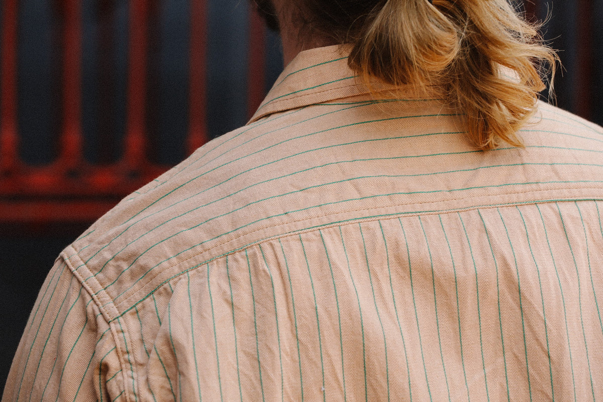 SC28652 Sugar Cane Coke Stripe Long Sleeve Work Shirt- Beige