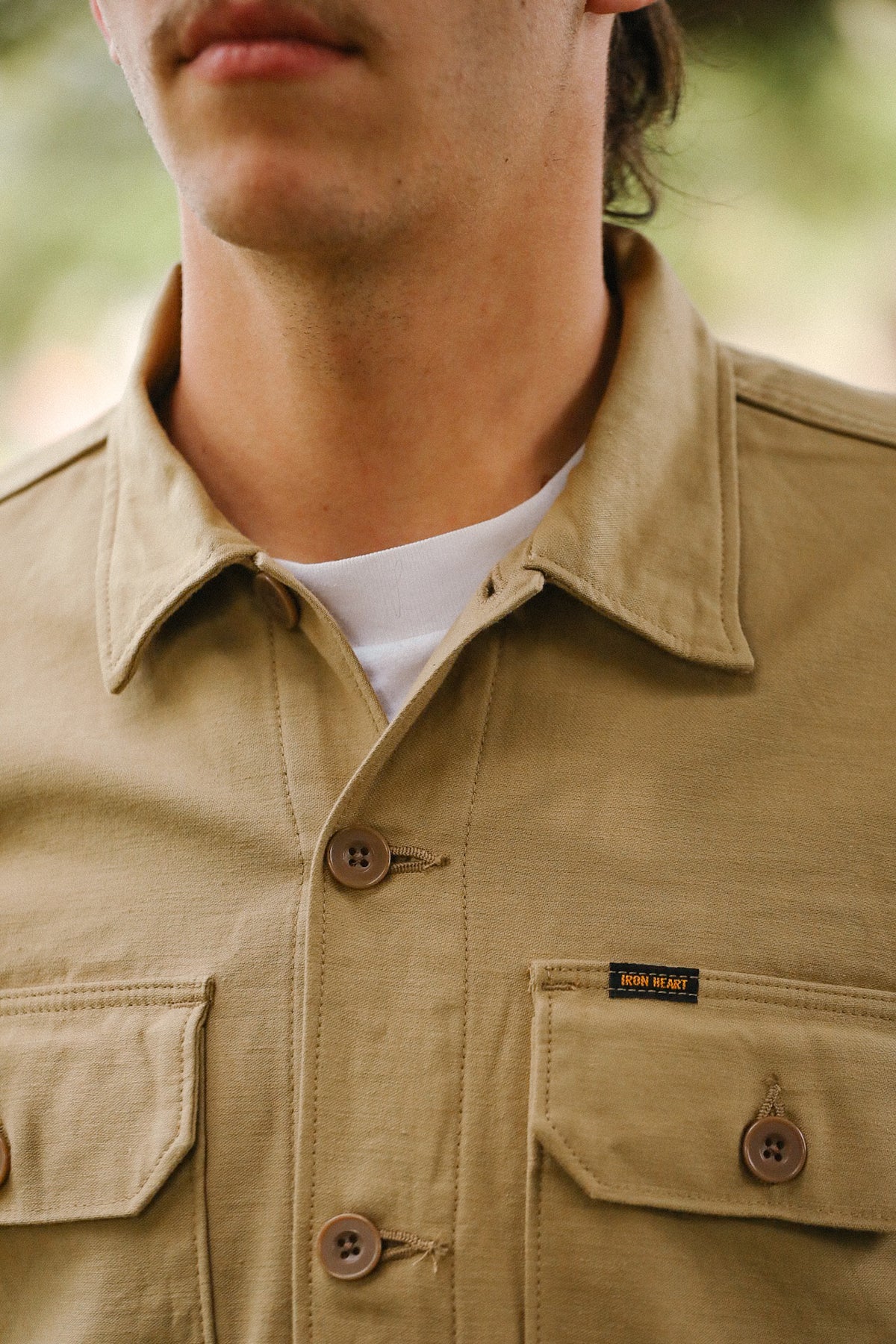 IHSH-451-KHA Iron Heart 9oz Cotton Sateen Military CPO Shirt - Khaki