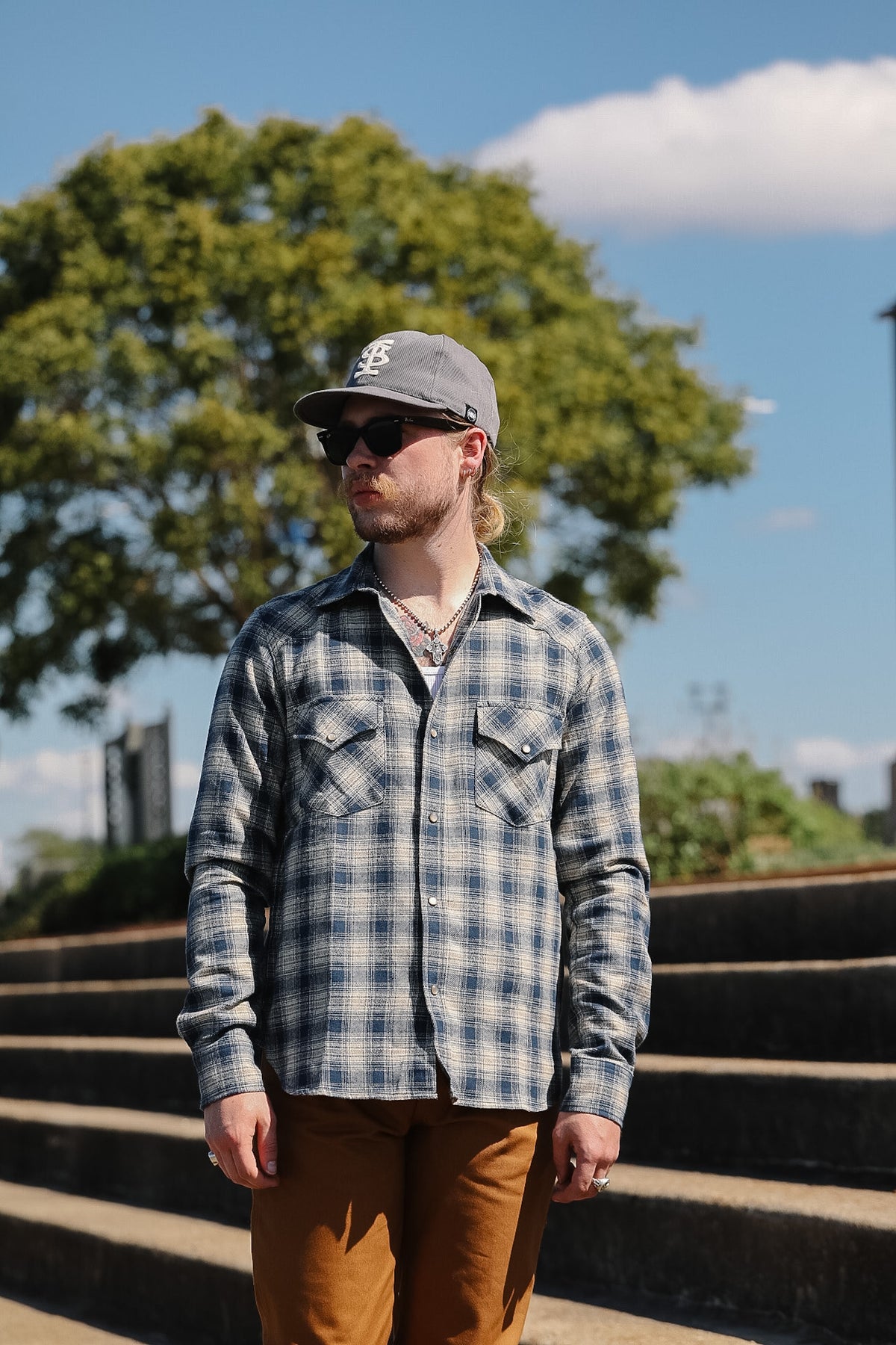 Rogue Territory Western Shirt- Navy Plaid