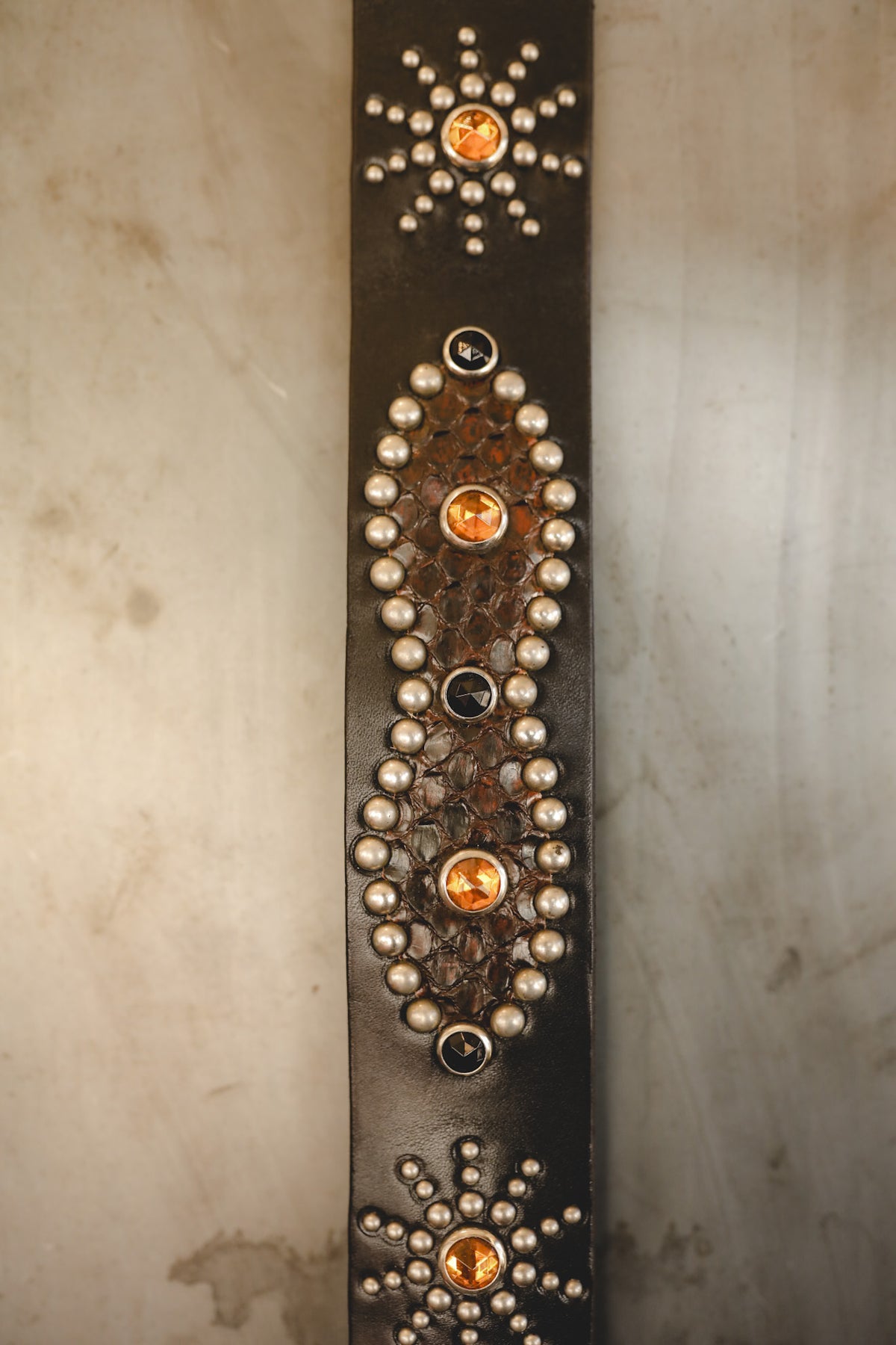Hollywood Trading Co. Studded Python Peanut Belt- Black/Brown