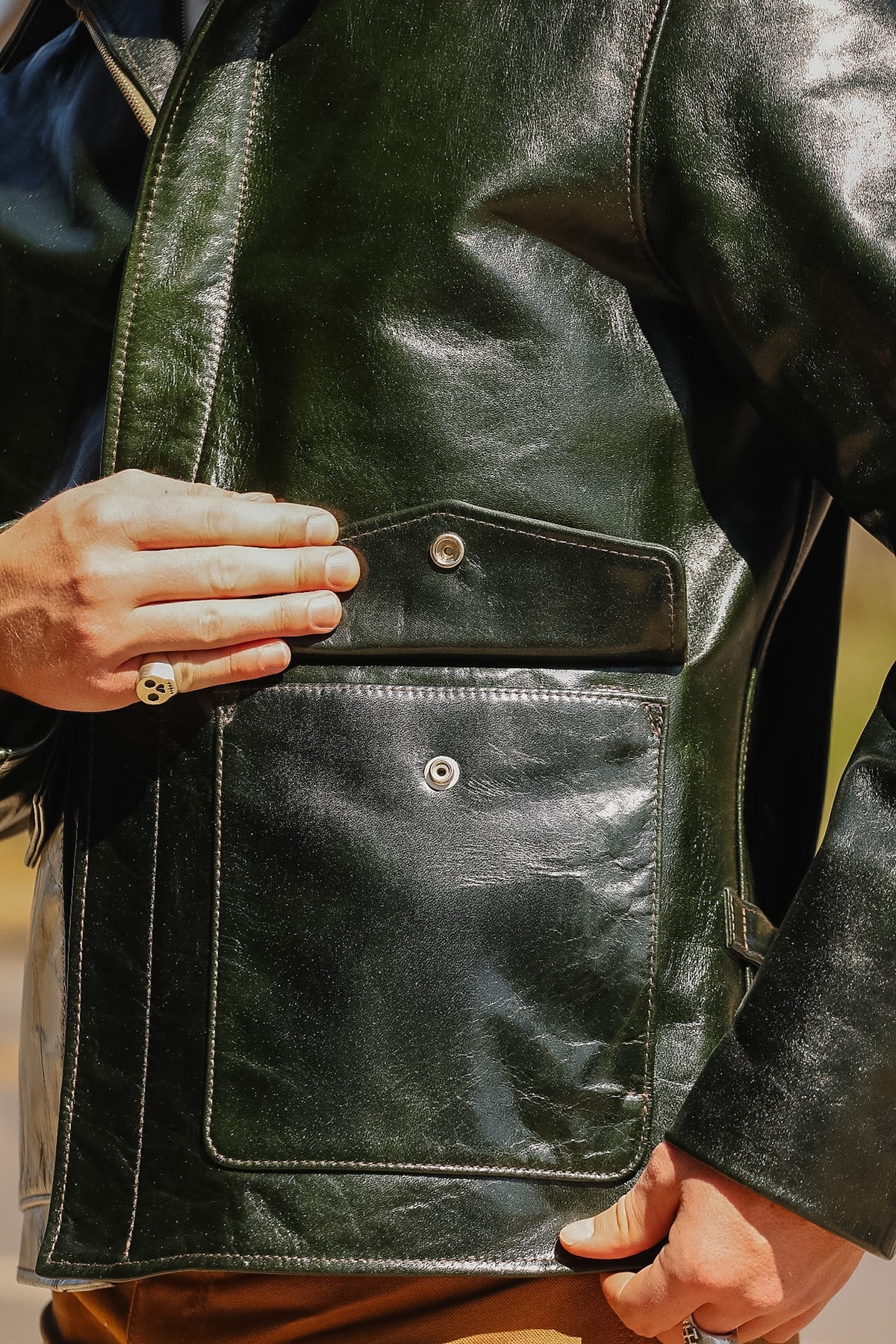 Y'2 Y2-11 Oil Wax Horsehide Archaeologist Jacket- Olive Green