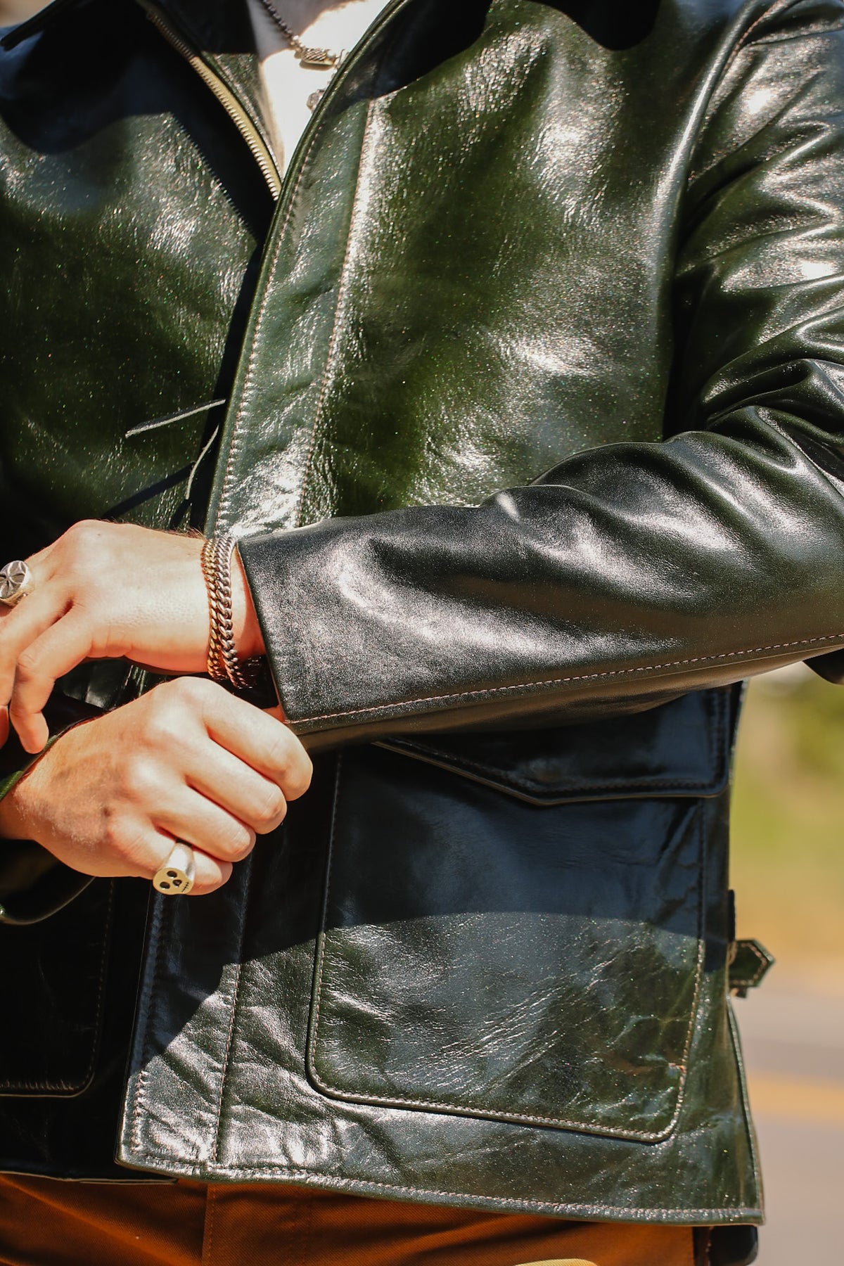 Y'2 Y2-11 Oil Wax Horsehide Archaeologist Jacket- Olive Green