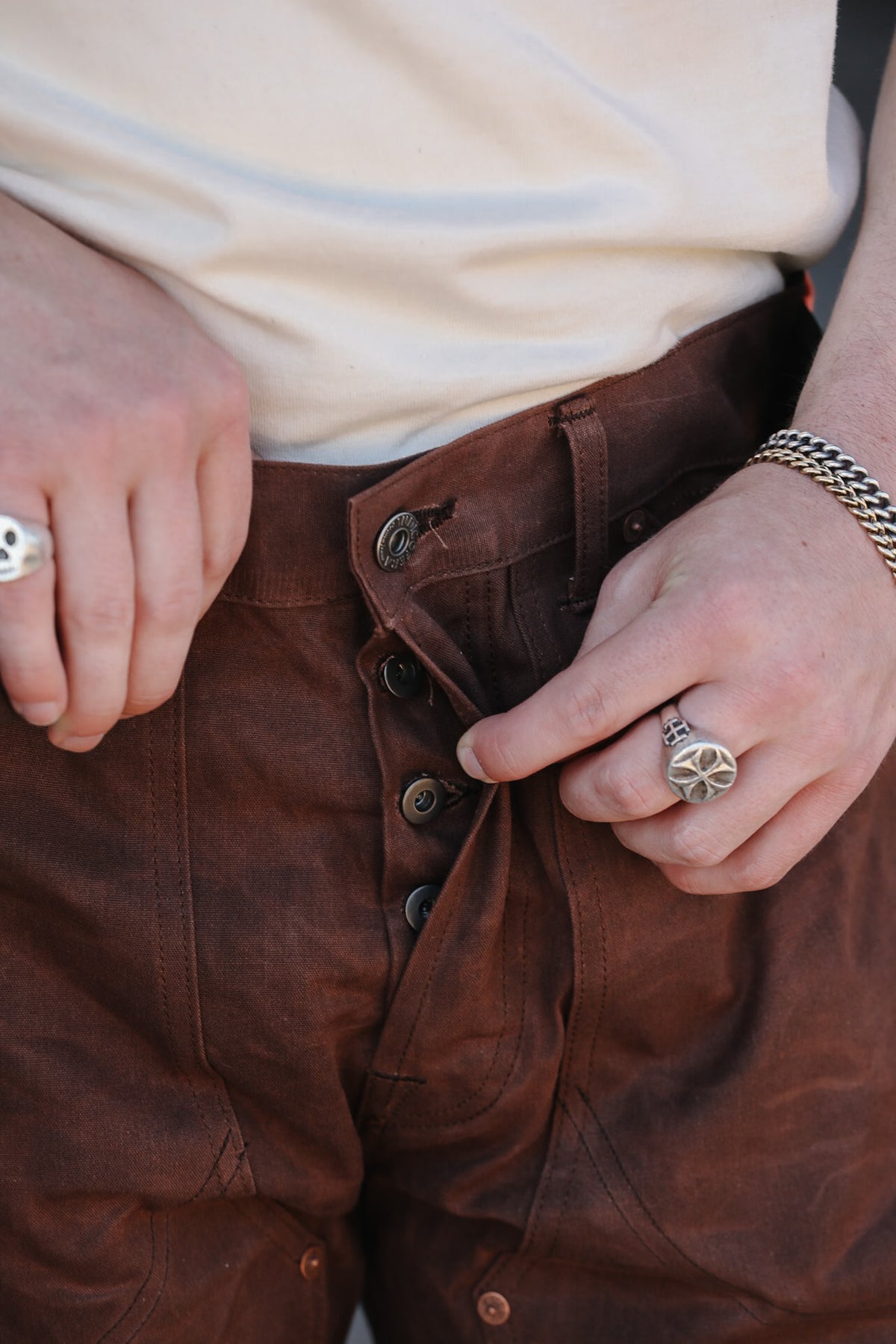 Indigofera Wendell Pants- Coated Canvas Brown