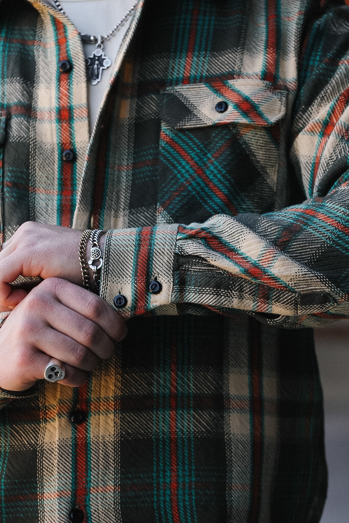 Indigofera Bryson Shirt Flannel Check- Charcoal / Beige / Turquoise / Rust