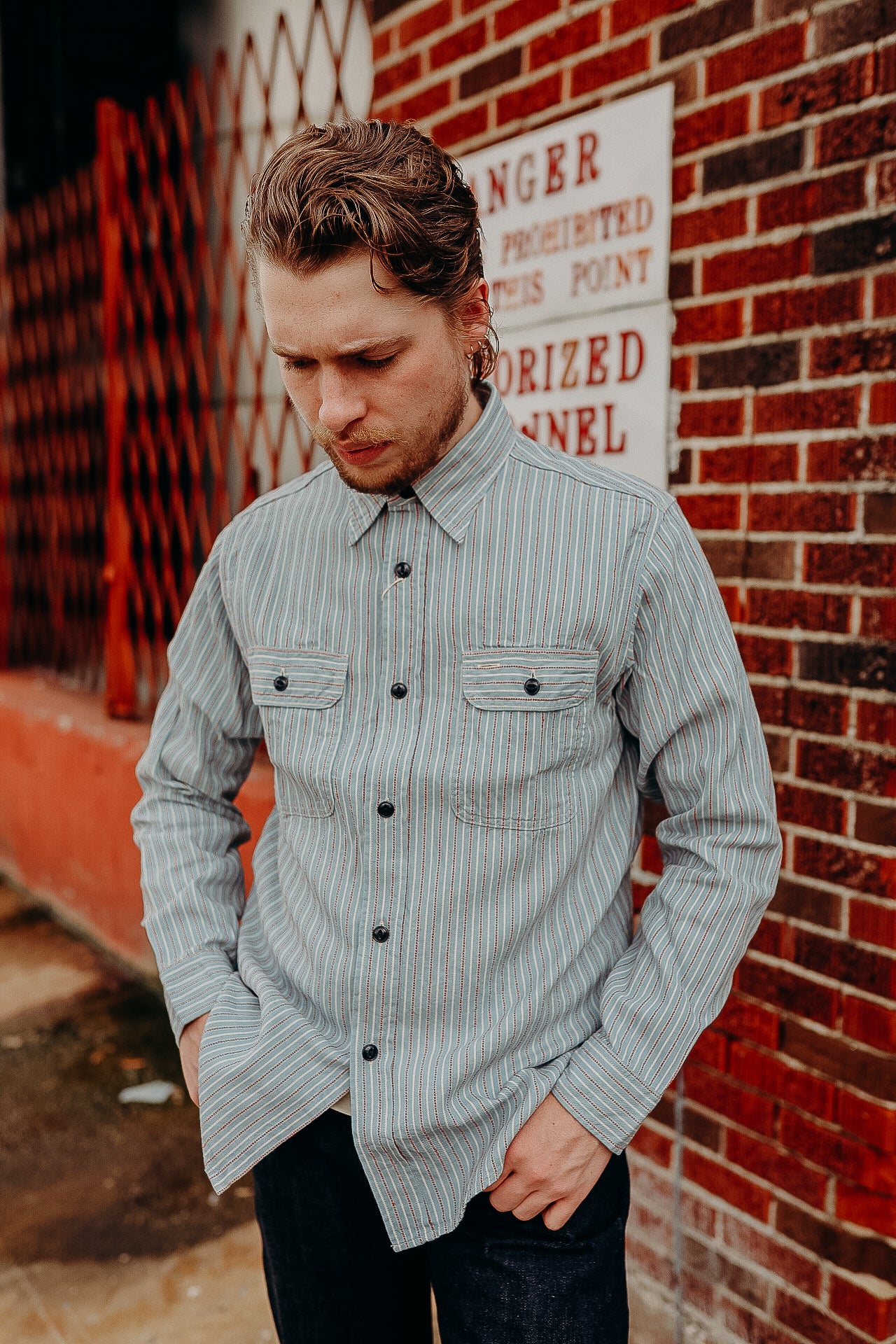 SC29146 Sugar Cane Long Sleeve Work Shirt- Dobby Stripe Blue