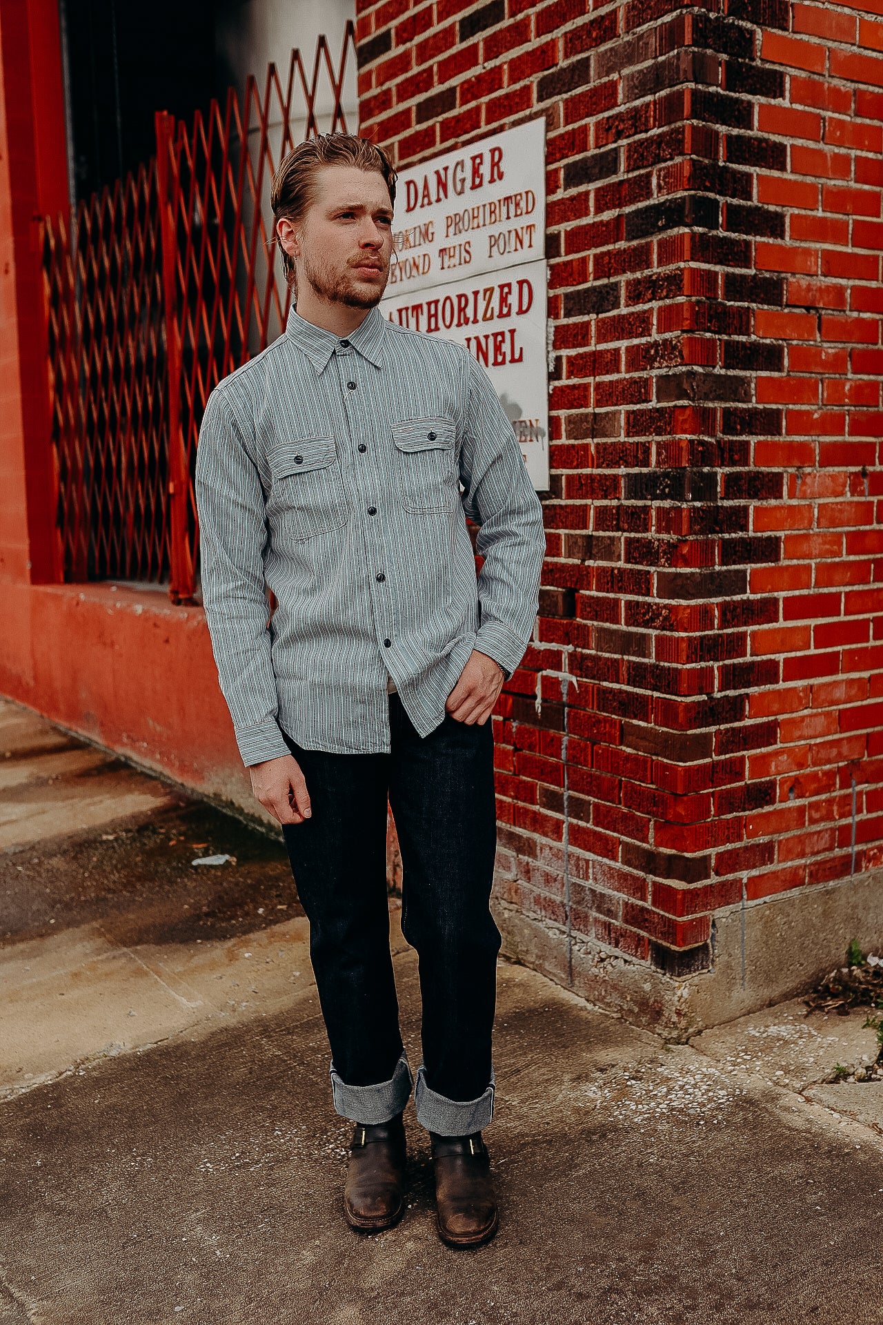 SC29146 Sugar Cane Long Sleeve Work Shirt- Dobby Stripe Blue