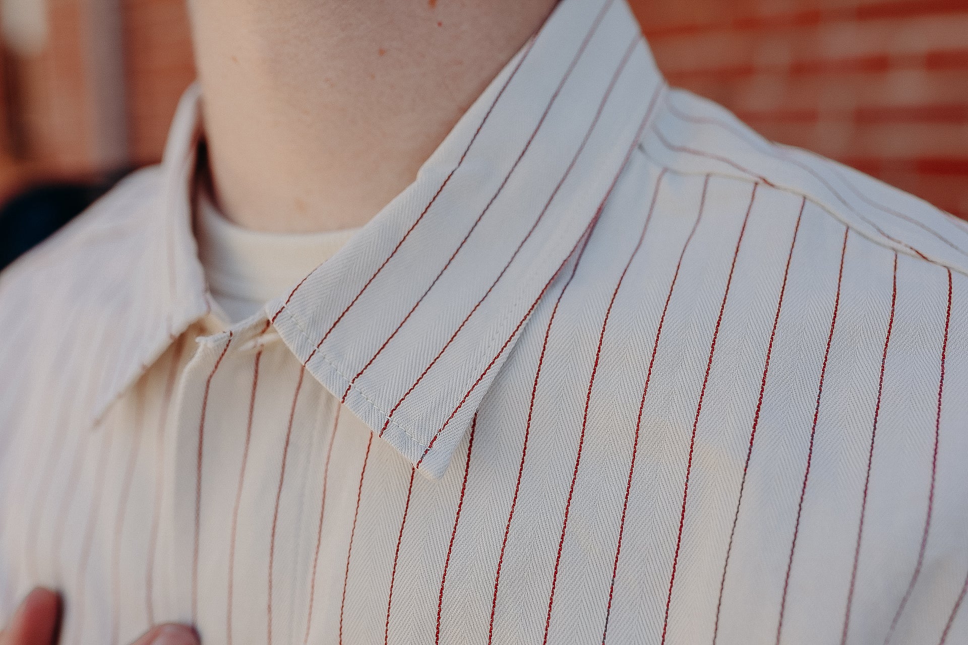 SC28652 Sugar Cane Coke Stripe Long Sleeve Work Shirt- White