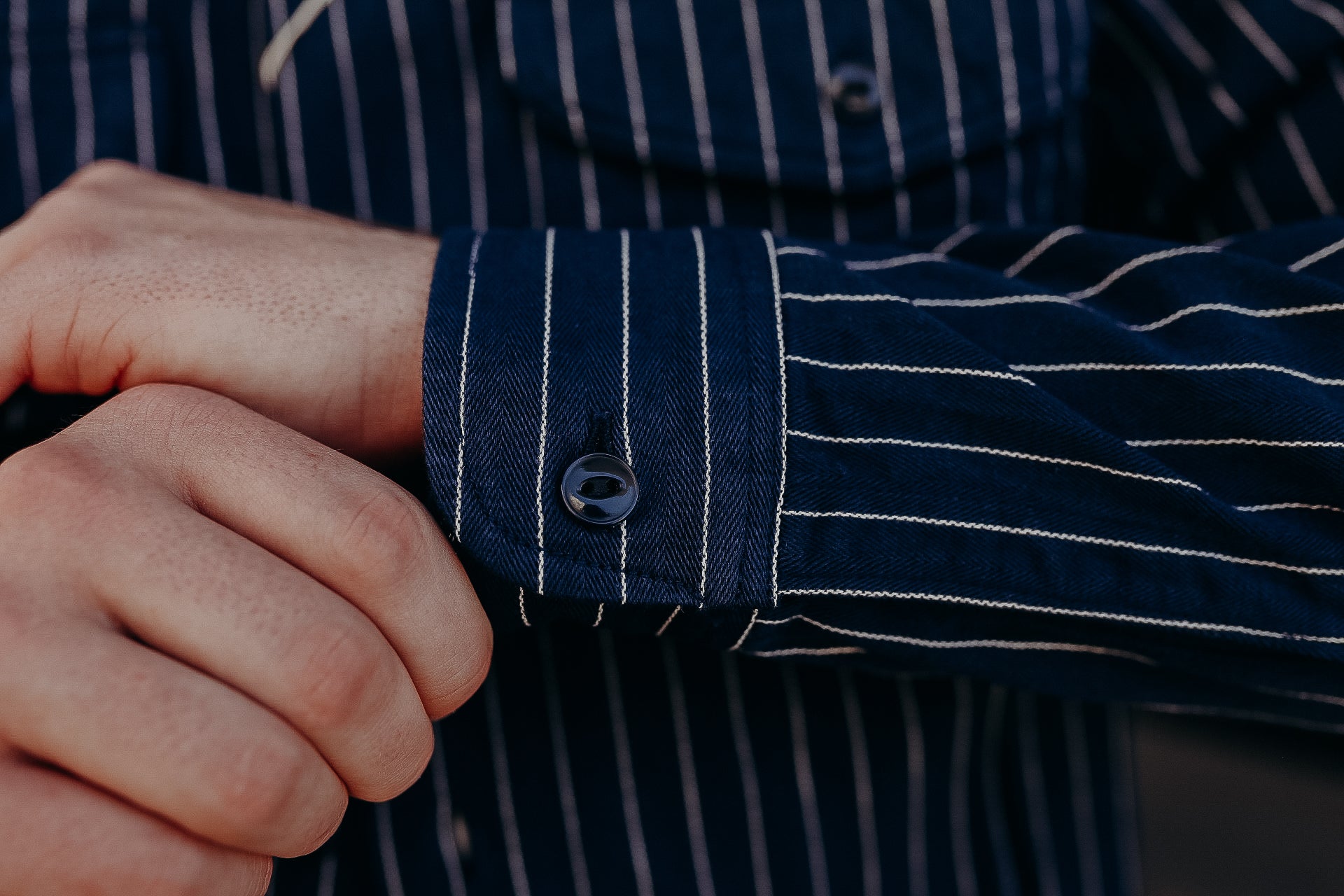 SC28652 Sugar Cane Coke Stripe Long Sleeve Work Shirt- Navy