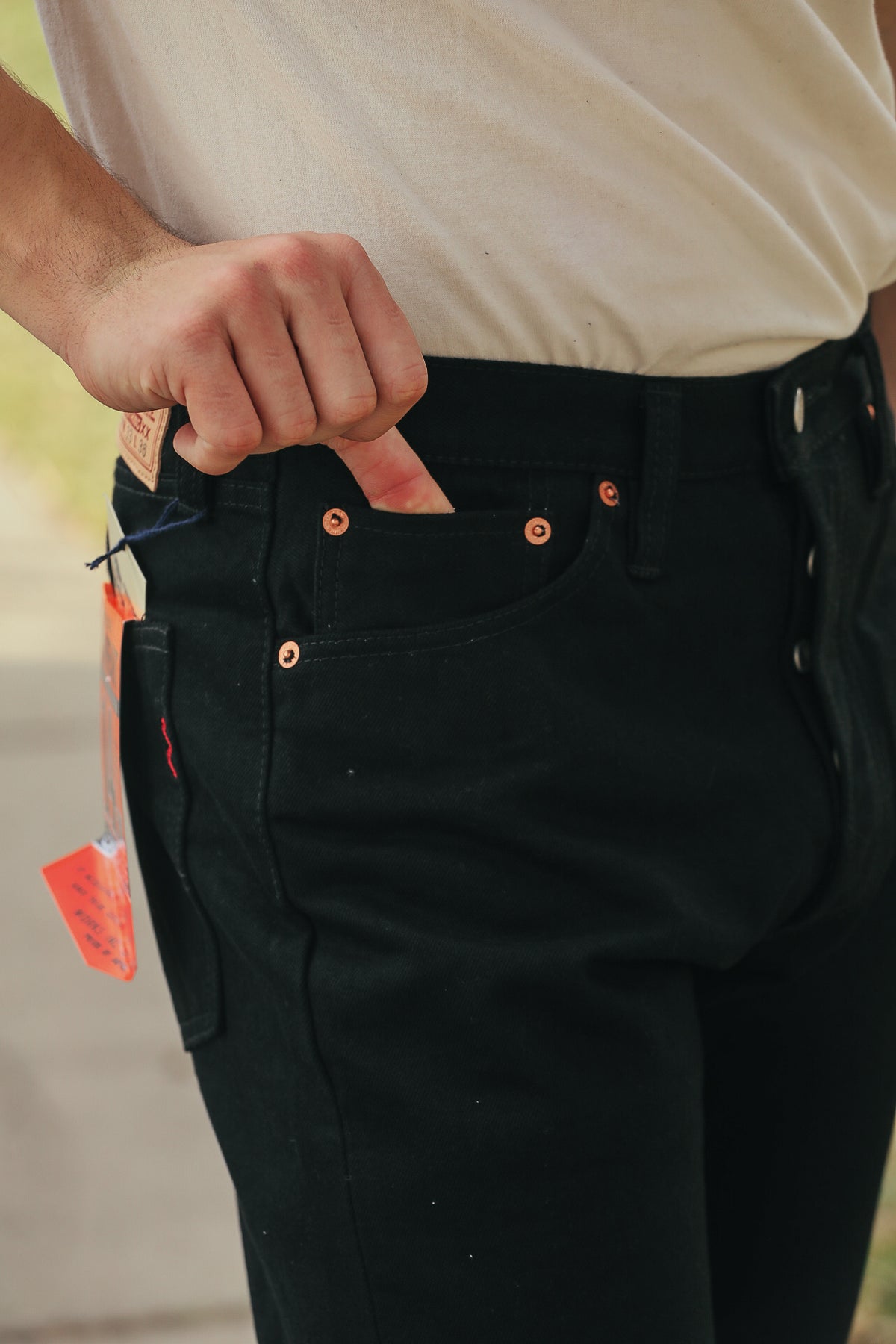 IH-888S-142bb 14oz Selvedge Denim Medium/High Rise Tapered Cut Jeans - Black/Black